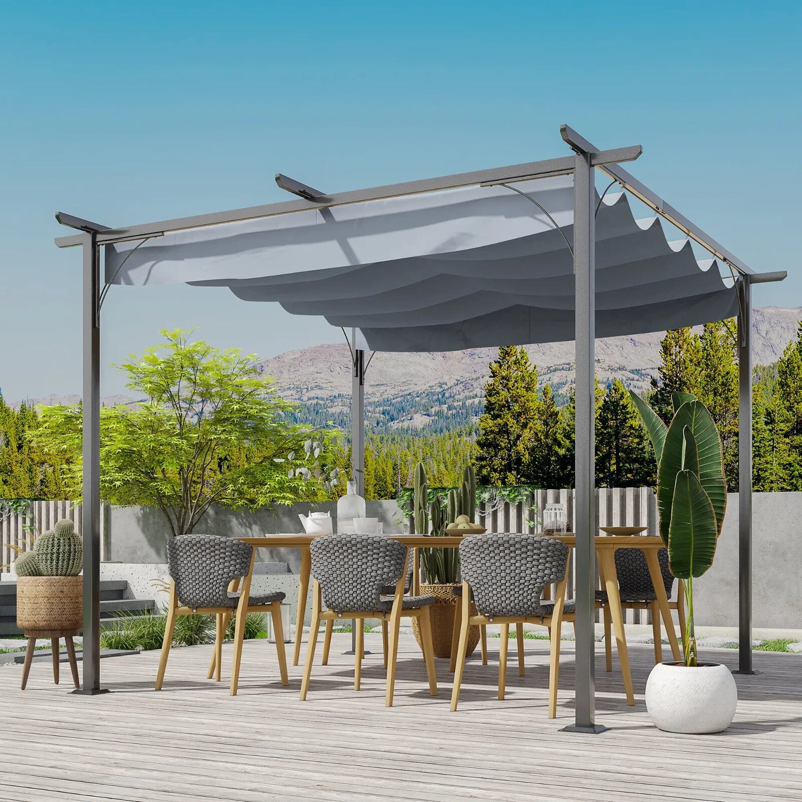 Grey Metal Pergola Gazebo Retractable Canopy Roof Heavy Duty 3 x 3m Garden Shade - Home and Garden Furniture Shop - rustic - furniture
