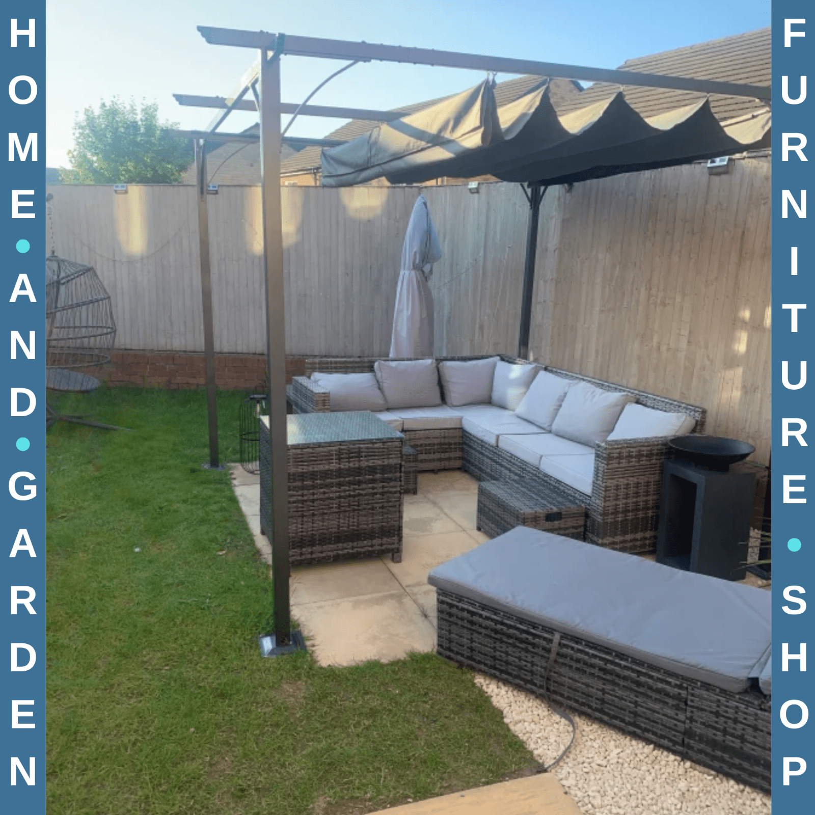 Grey Metal Pergola Gazebo Retractable Canopy Roof Heavy Duty 3 x 3m Garden Shade - Home and Garden Furniture Shop - rustic - furniture