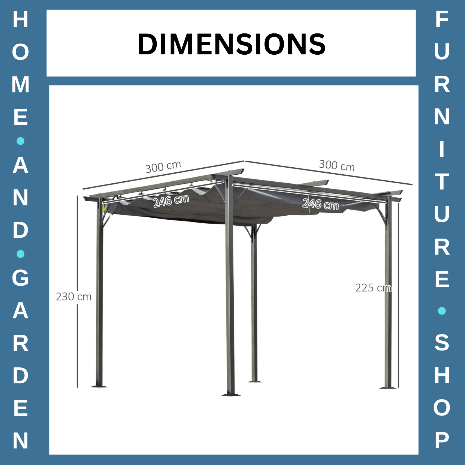 Grey Metal Pergola Gazebo Retractable Canopy Roof Heavy Duty 3 x 3m Garden Shade - Home and Garden Furniture Shop - rustic - furniture