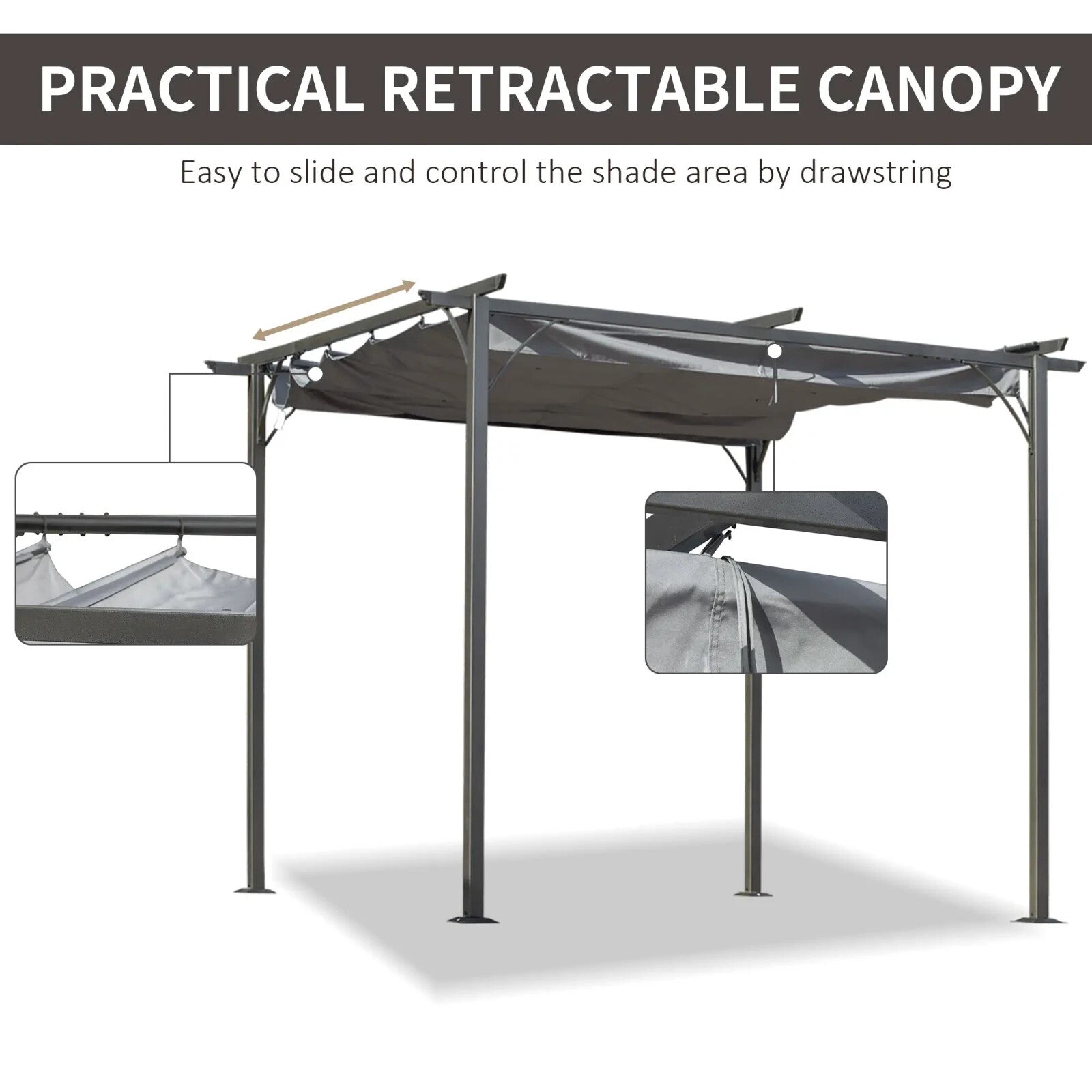 Grey Metal Pergola Gazebo Retractable Canopy Roof Heavy Duty 3 x 3m Garden Shade - Home and Garden Furniture Shop - rustic - furniture
