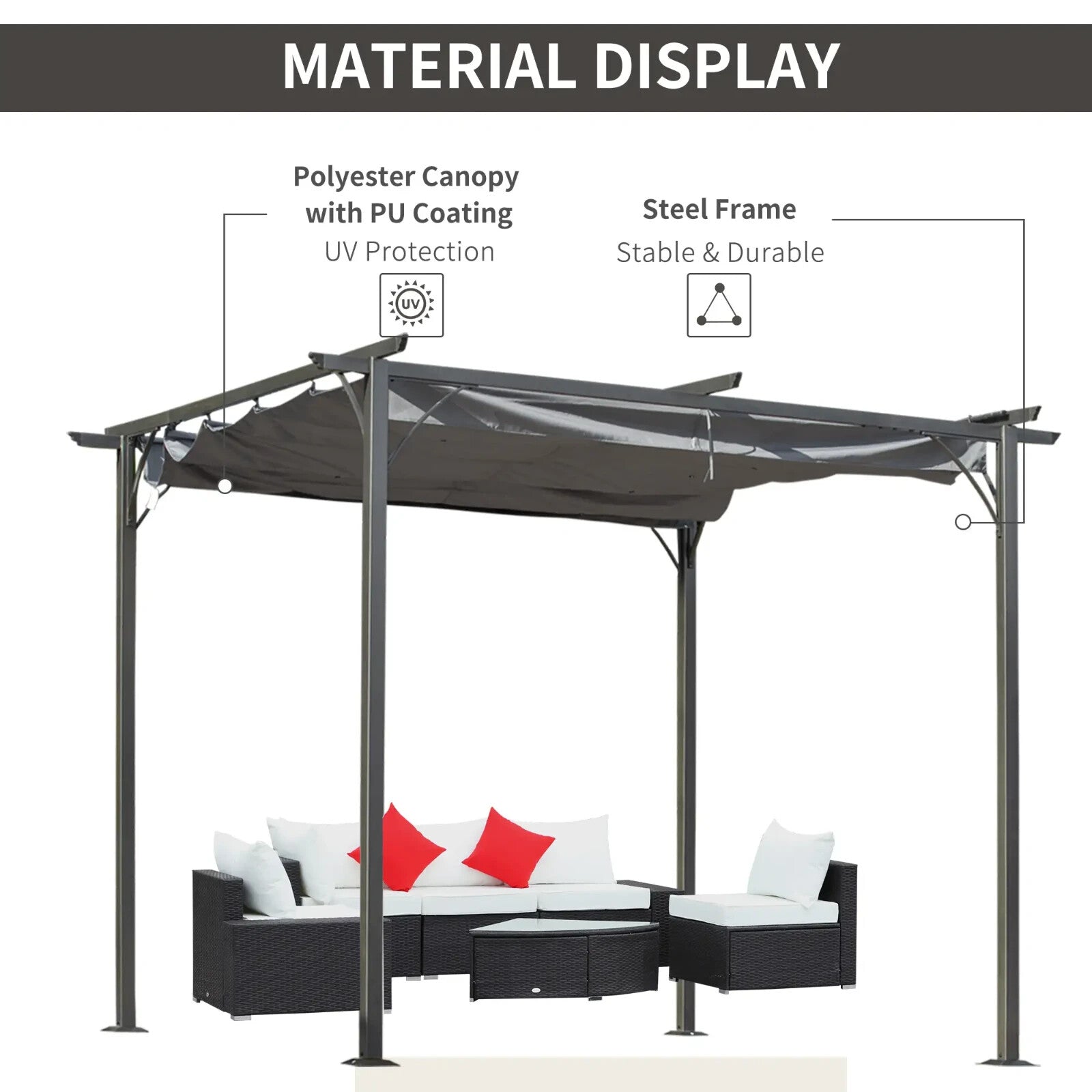 Grey Metal Pergola Gazebo Retractable Canopy Roof Heavy Duty 3 x 3m Garden Shade - Home and Garden Furniture Shop - rustic - furniture