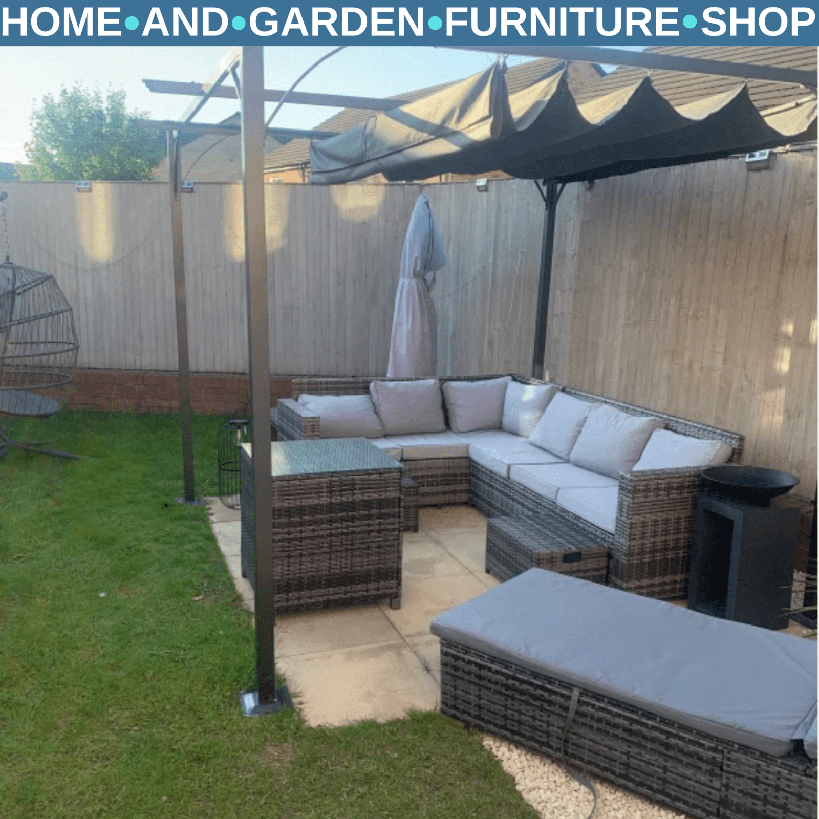 Grey Metal Pergola Gazebo Retractable Canopy Roof Heavy Duty 3 x 3m Garden Shade - Home and Garden Furniture Shop - rustic - furniture