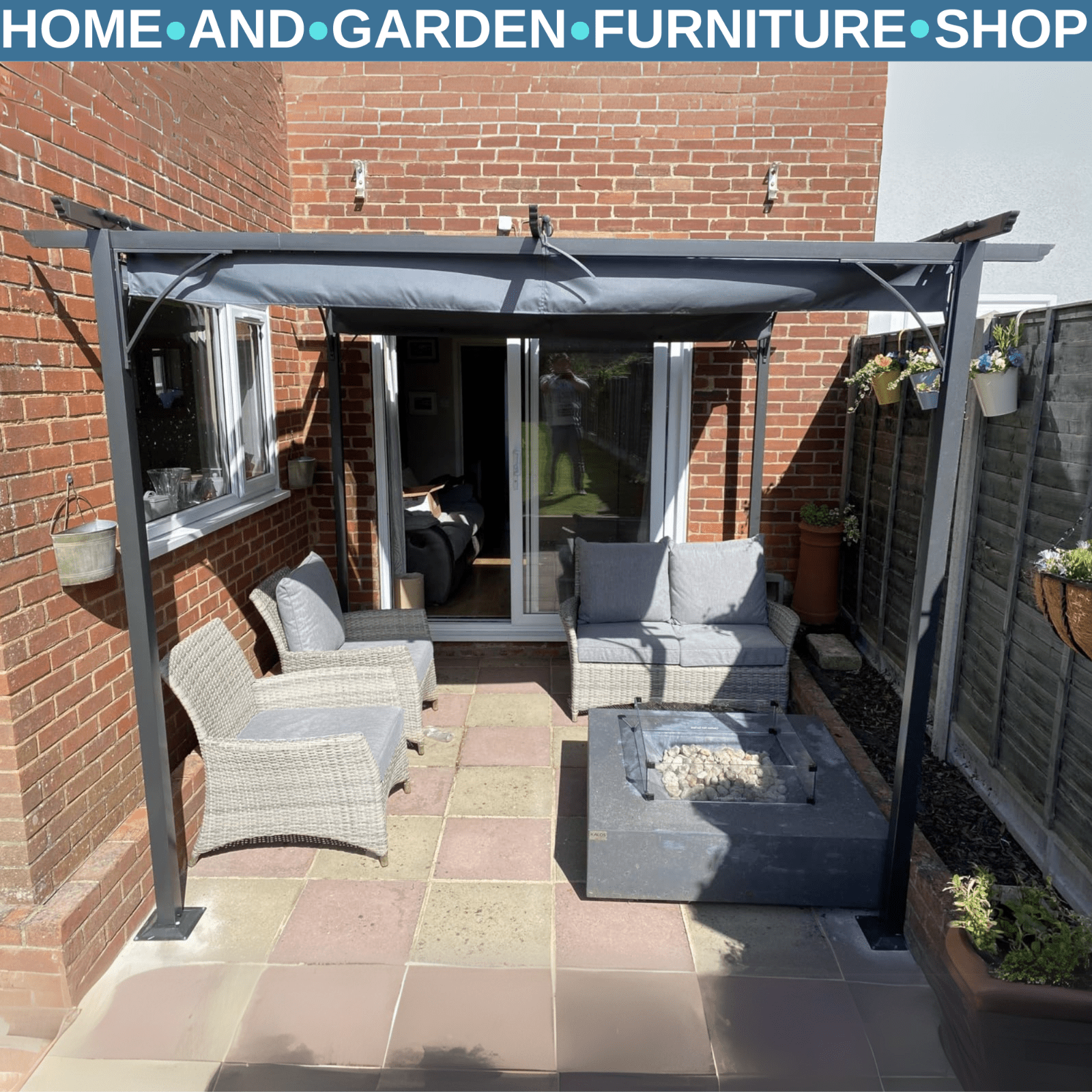 Grey Metal Pergola Gazebo Retractable Canopy Roof Heavy Duty 3 x 3m Garden Shade - Home and Garden Furniture Shop - rustic - furniture