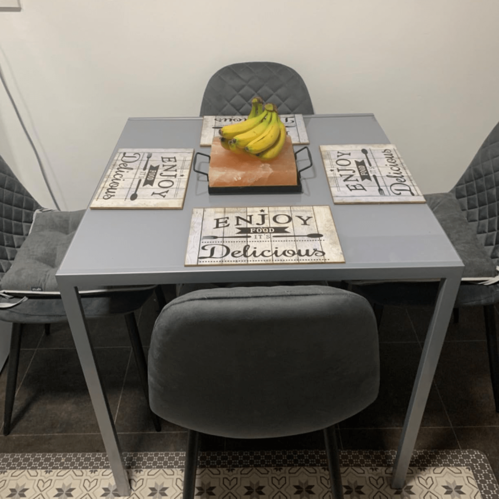 Grey Modern Square Dining Table with Tempered Glass Top Metal Legs Kitchen Table - Home and Garden Furniture Shop - rustic - furniture