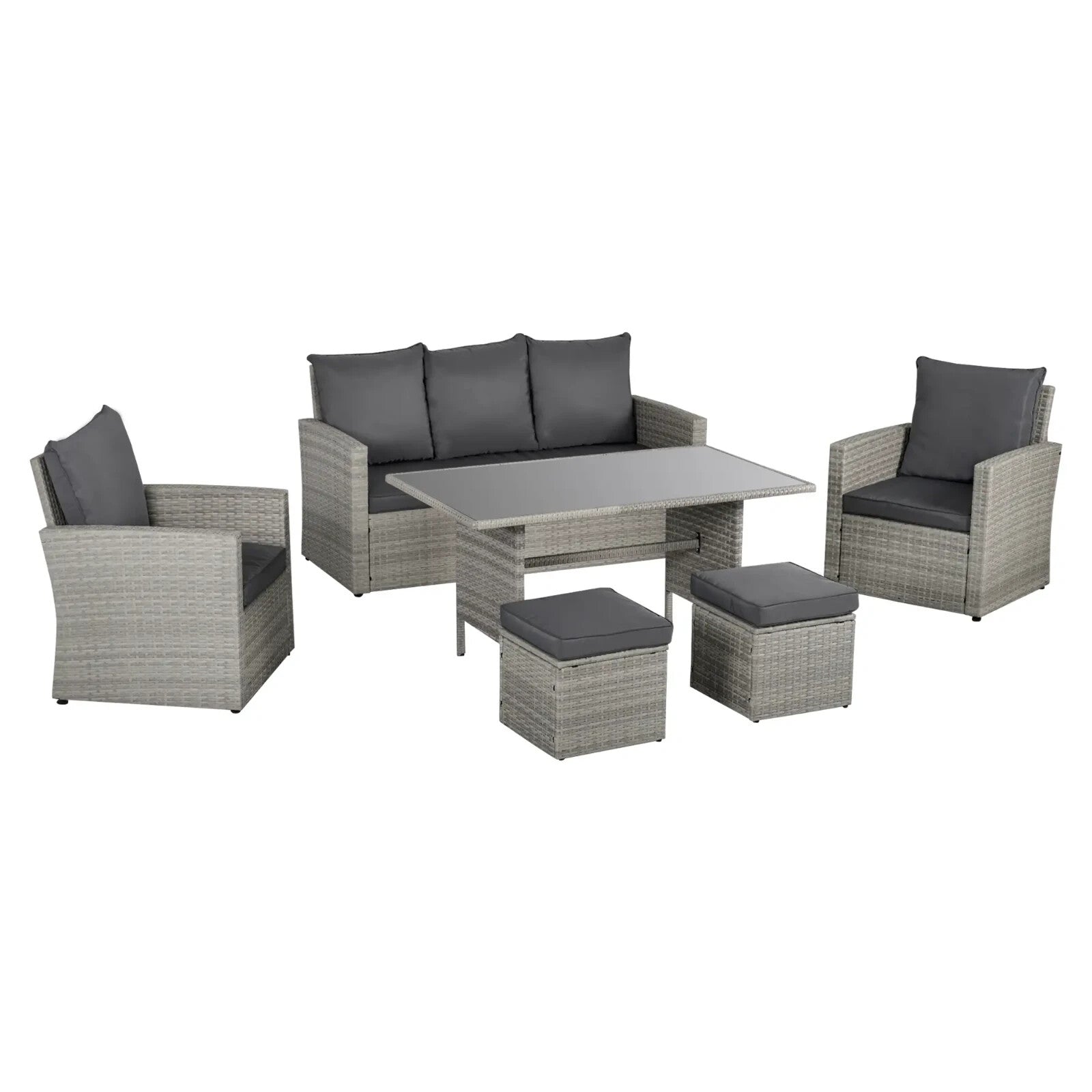 Grey Rattan Sofa Set with Glass Dining Table and Chairs Cushion Outdoor Seating - Home and Garden Furniture Shop - rustic - furniture