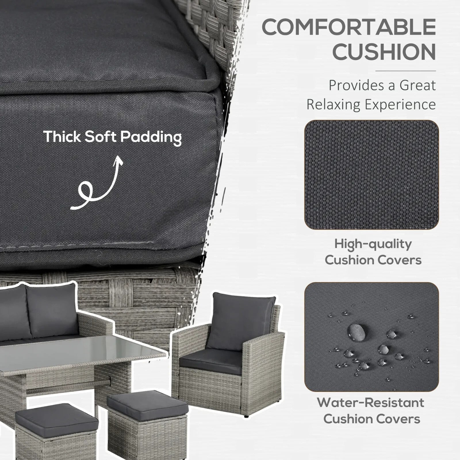 Grey Rattan Sofa Set with Glass Dining Table and Chairs Cushion Outdoor Seating - Home and Garden Furniture Shop - rustic - furniture