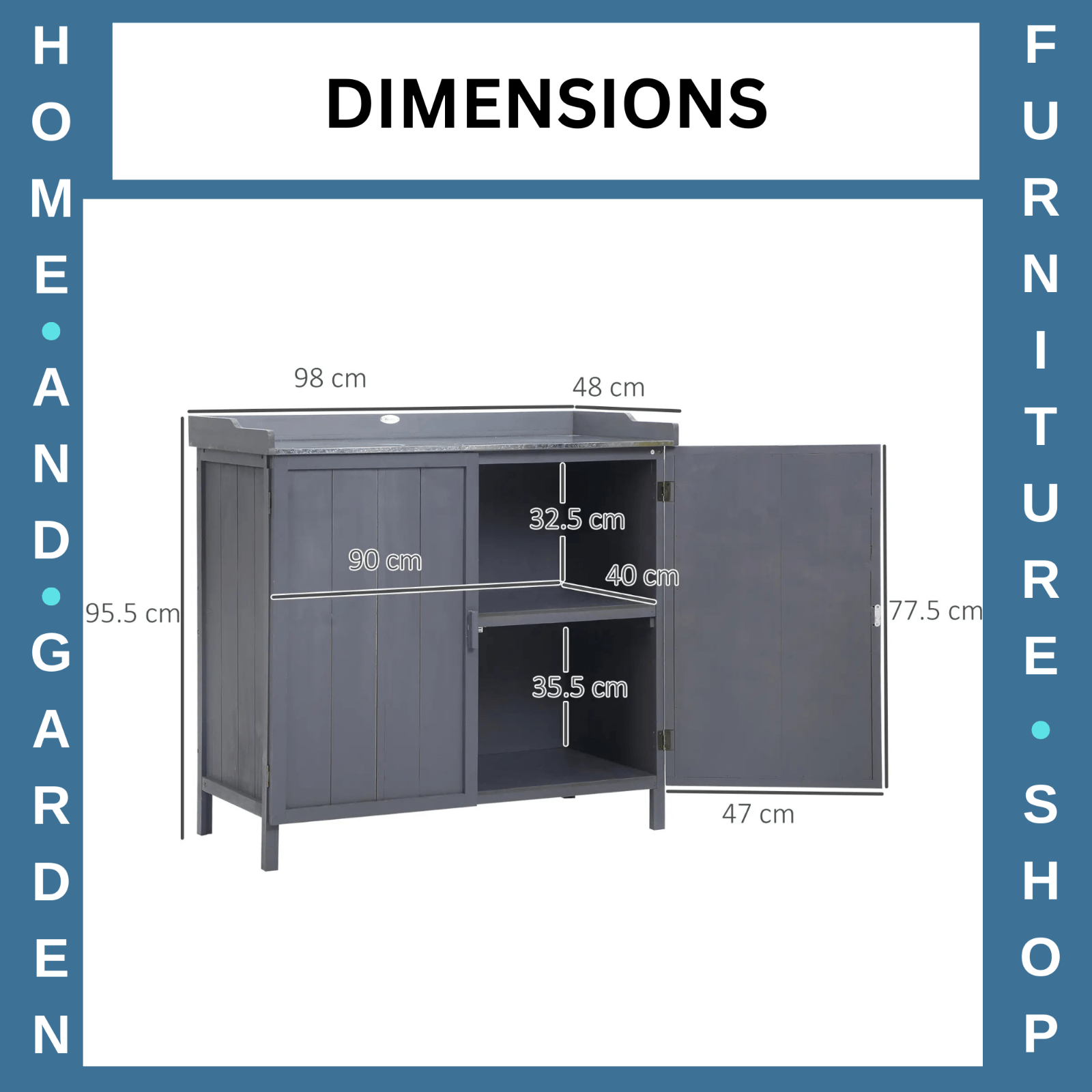 Grey Wooden Garden Storage Cabinet Potting Bench Table with Galvanized Top Shelf - Home and Garden Furniture Shop - rustic - furniture