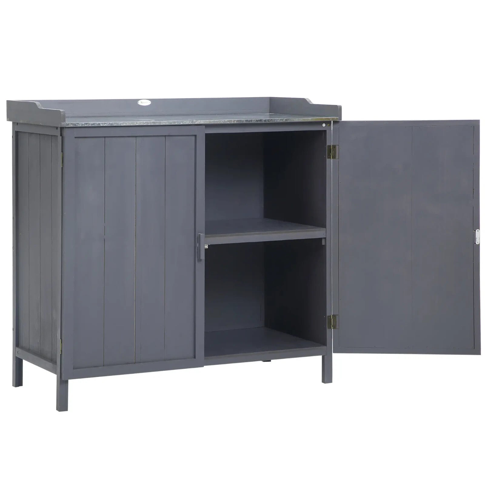Grey Wooden Garden Storage Cabinet Potting Bench Table with Galvanized Top Shelf - Home and Garden Furniture Shop - rustic - furniture