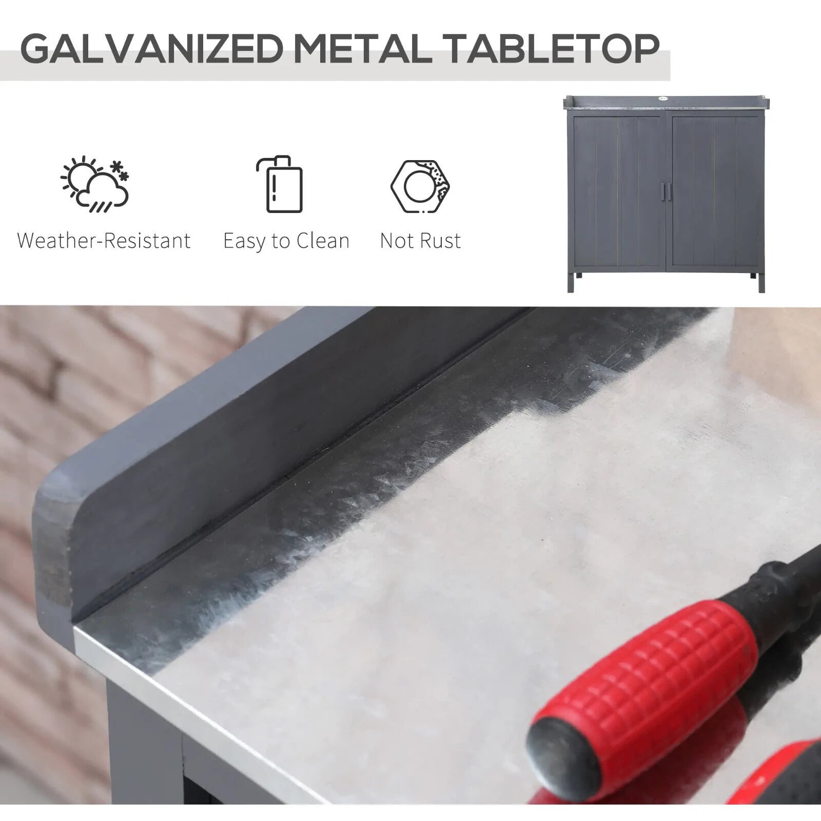 Grey Wooden Garden Storage Cabinet Potting Bench Table with Galvanized Top Shelf - Home and Garden Furniture Shop - rustic - furniture