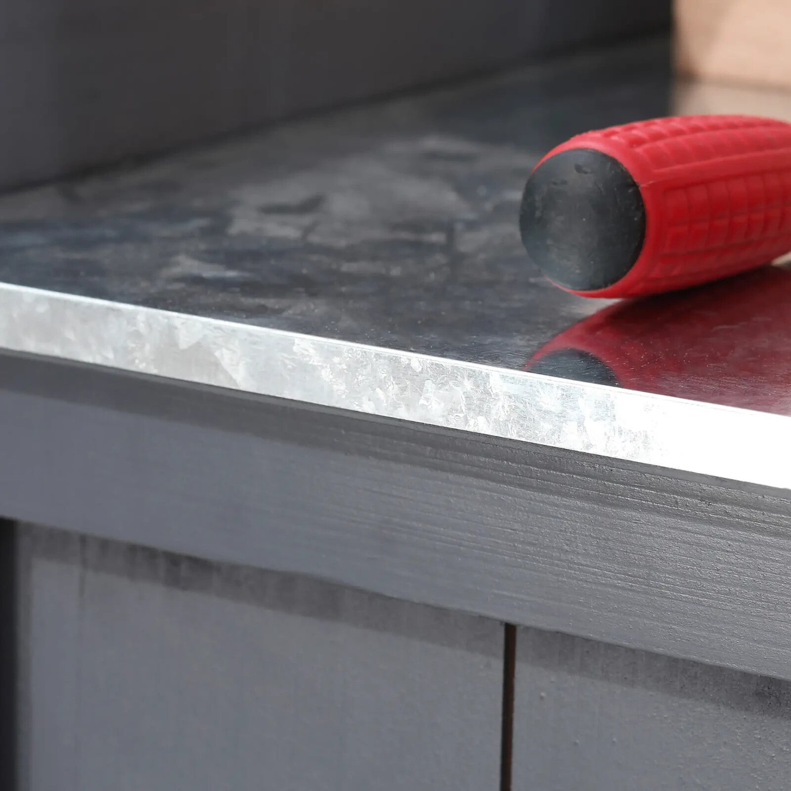 Grey Wooden Garden Storage Cabinet Potting Bench Table with Galvanized Top Shelf - Home and Garden Furniture Shop - rustic - furniture