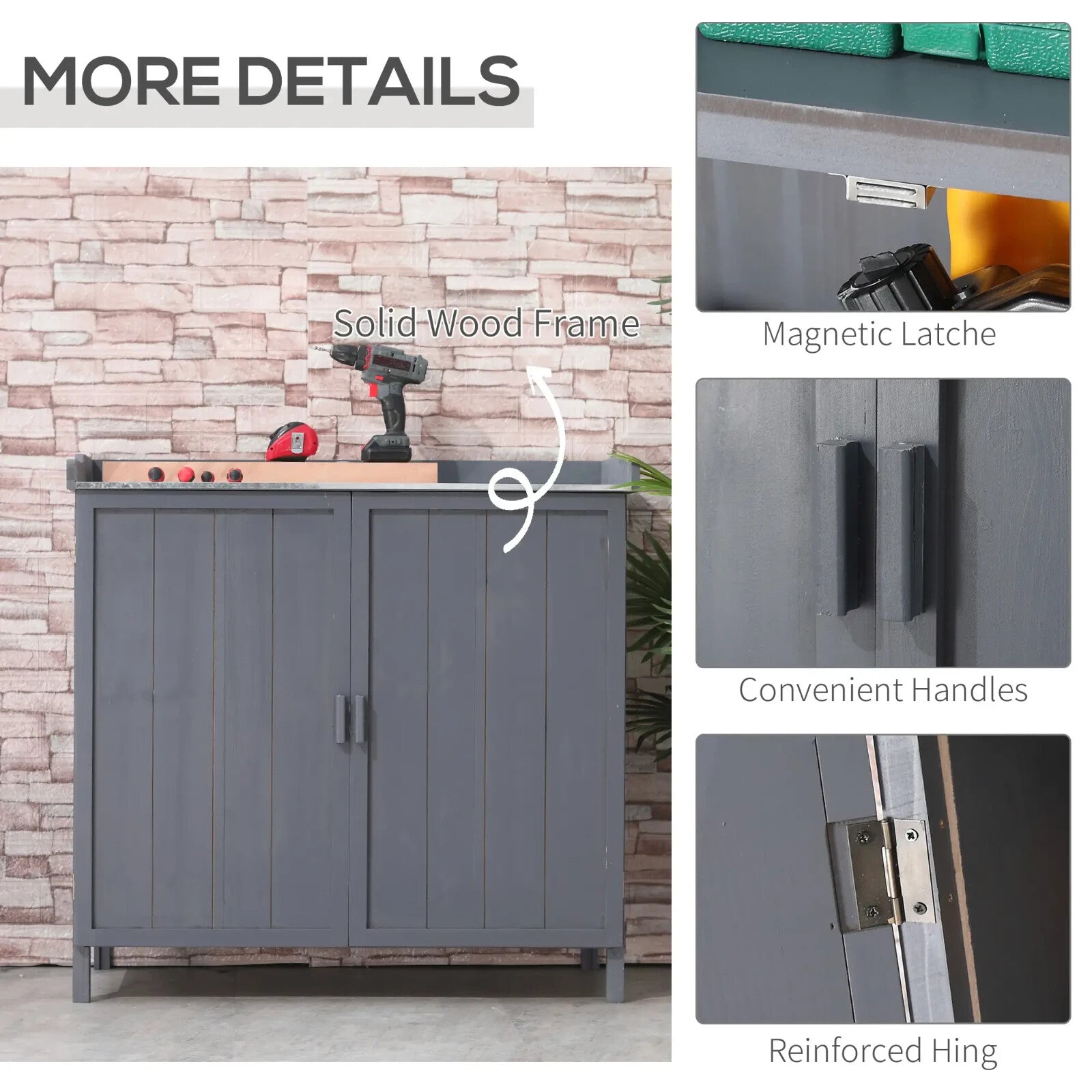 Grey Wooden Garden Storage Cabinet Potting Bench Table with Galvanized Top Shelf - Home and Garden Furniture Shop - rustic - furniture