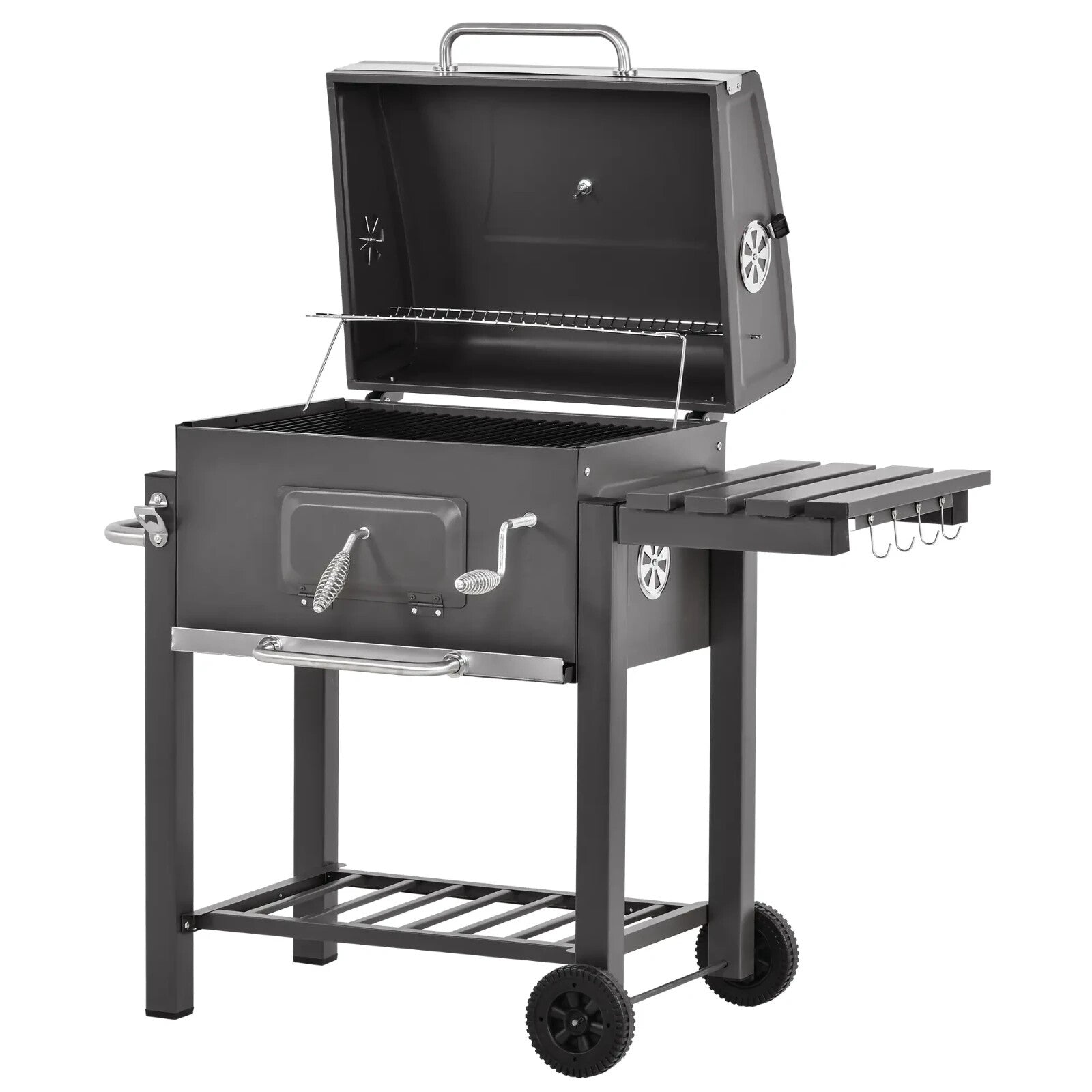 Grill BBQ Trolley with Side Table & Height Adjustable Charcoal Pan Deep Grey - Home and Garden Furniture Shop - rustic - furniture