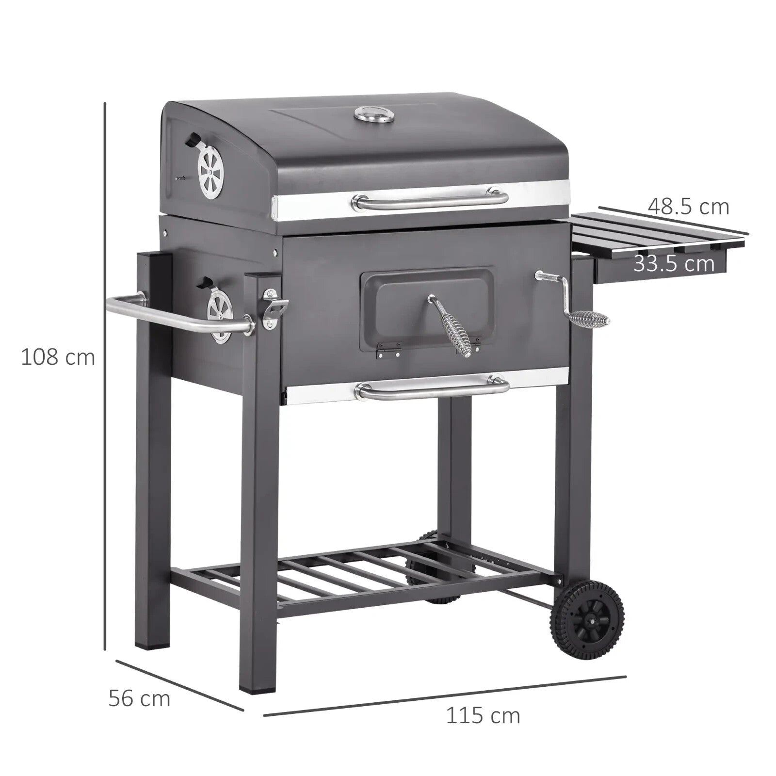 Grill BBQ Trolley with Side Table & Height Adjustable Charcoal Pan Deep Grey - Home and Garden Furniture Shop - rustic - furniture