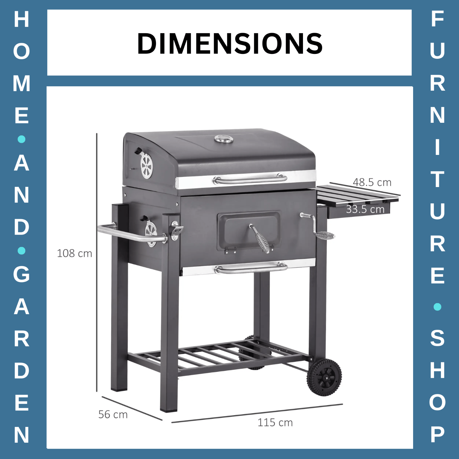 Grill BBQ Trolley with Side Table & Height Adjustable Charcoal Pan Deep Grey - Home and Garden Furniture Shop - rustic - furniture