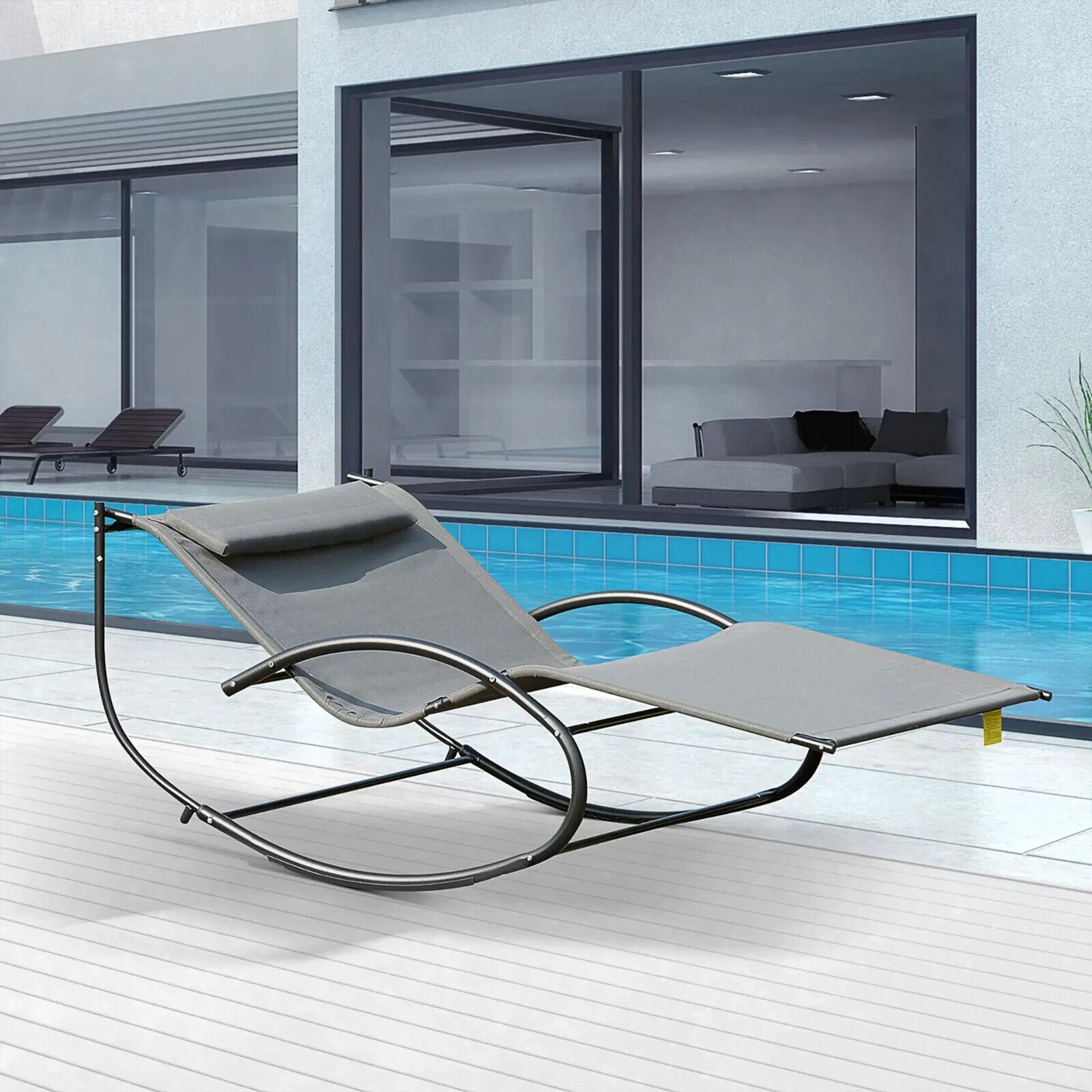 Hammock Chair Sun Bed Rocking Seat with Metal Frame and Pillow for Garden Grey - Home and Garden Furniture Shop - #rustic - furniture#
