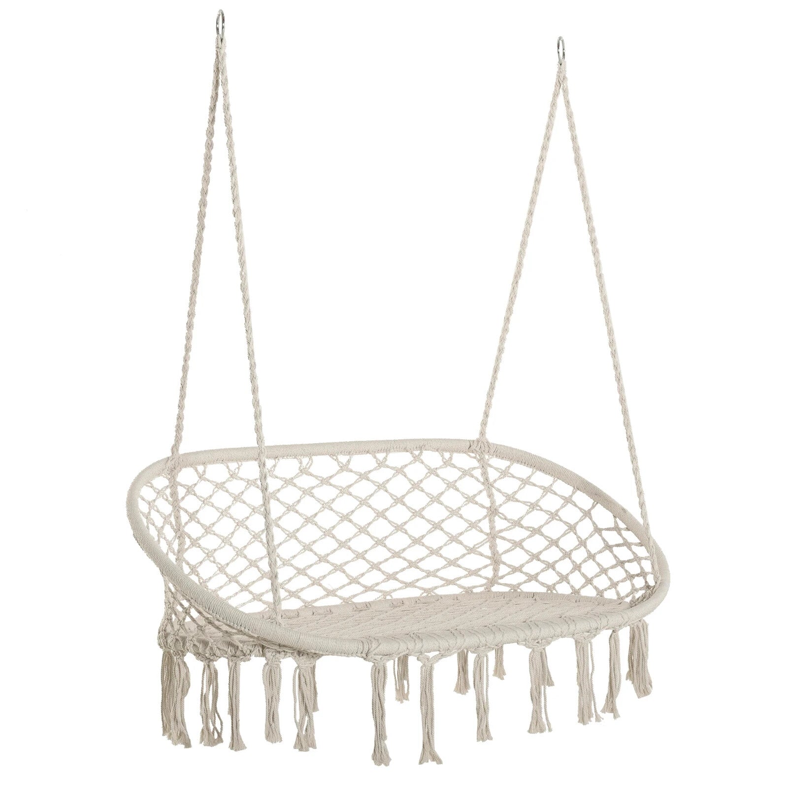 Hammock Hanging Bench 2 - Seater Rope Porch Swing with Curved Back Cream White - Home and Garden Furniture Shop - #rustic - furniture#