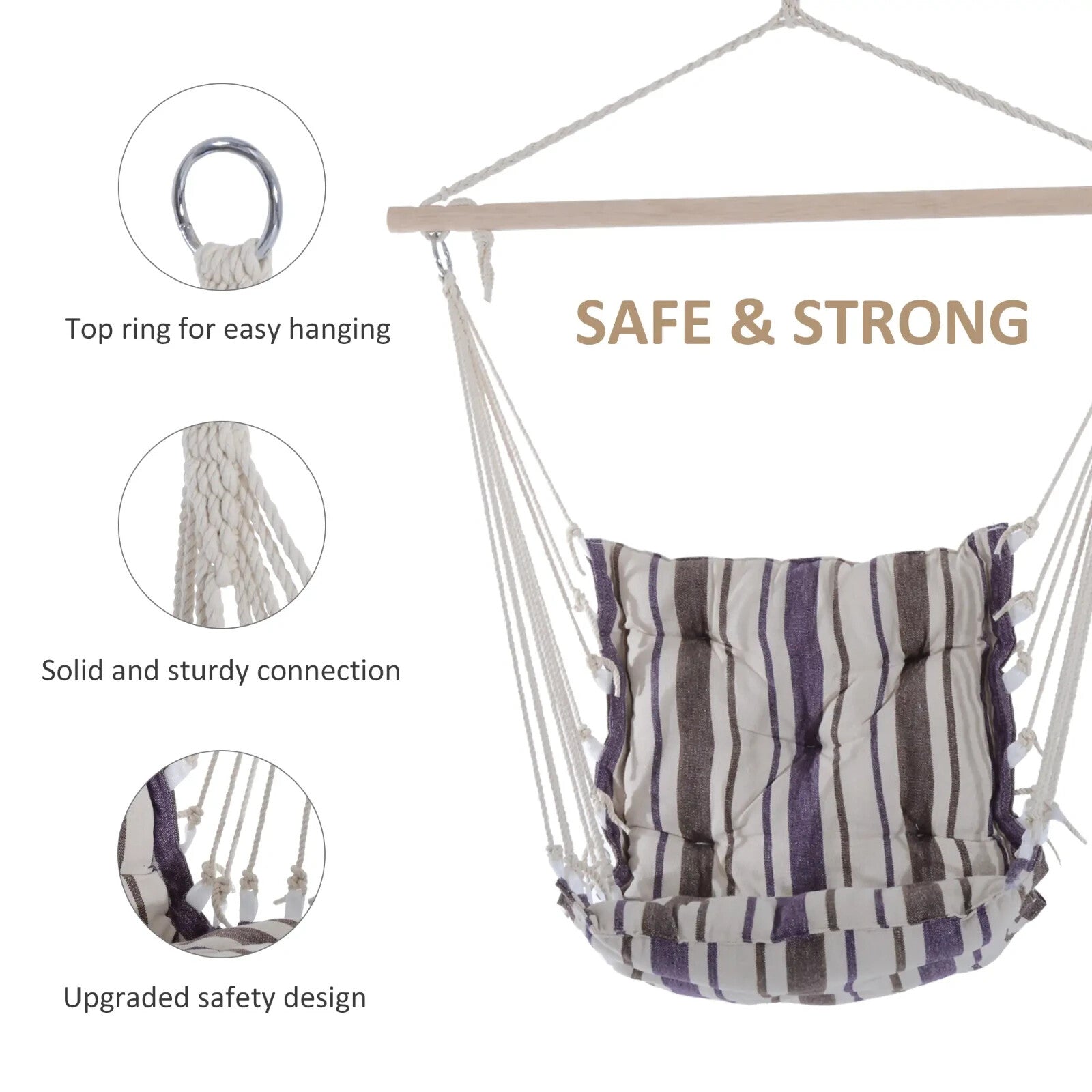 Hammock Hanging Chair Portable w/ Cushion Padded Seat & Backrest Brown Striped - Home and Garden Furniture Shop - #rustic - furniture#