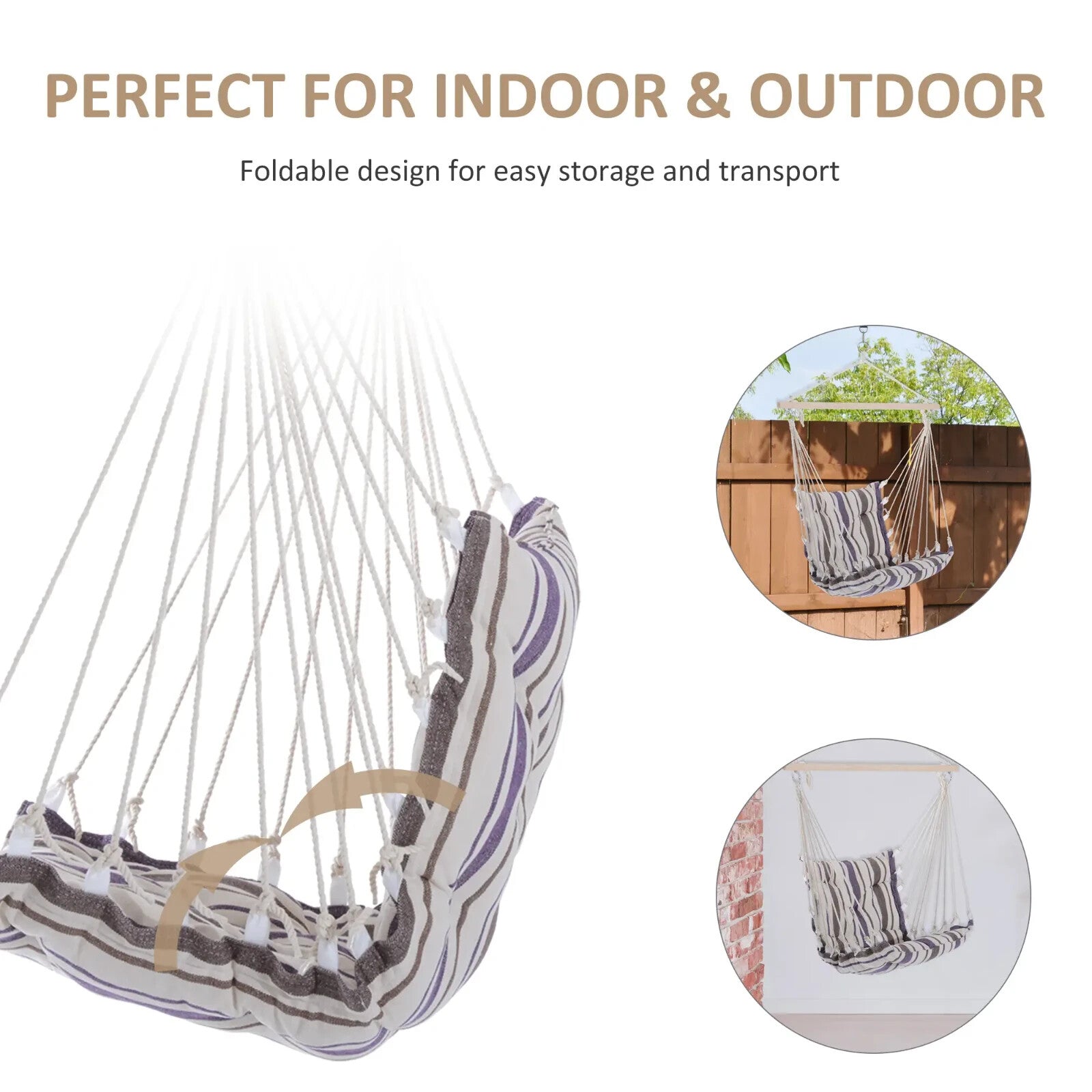 Hammock Hanging Chair Portable w/ Cushion Padded Seat & Backrest Brown Striped - Home and Garden Furniture Shop - #rustic - furniture#