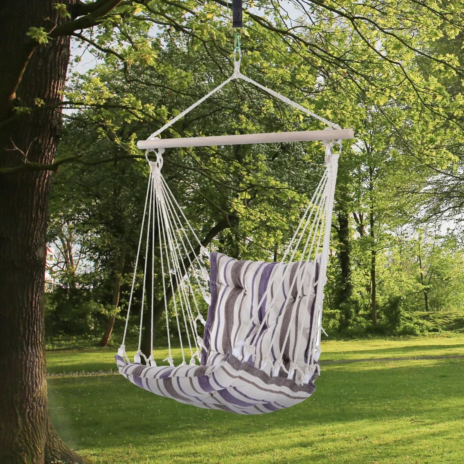 Hammock Hanging Chair Portable w/ Cushion Padded Seat & Backrest Brown Striped - Home and Garden Furniture Shop - #rustic - furniture#