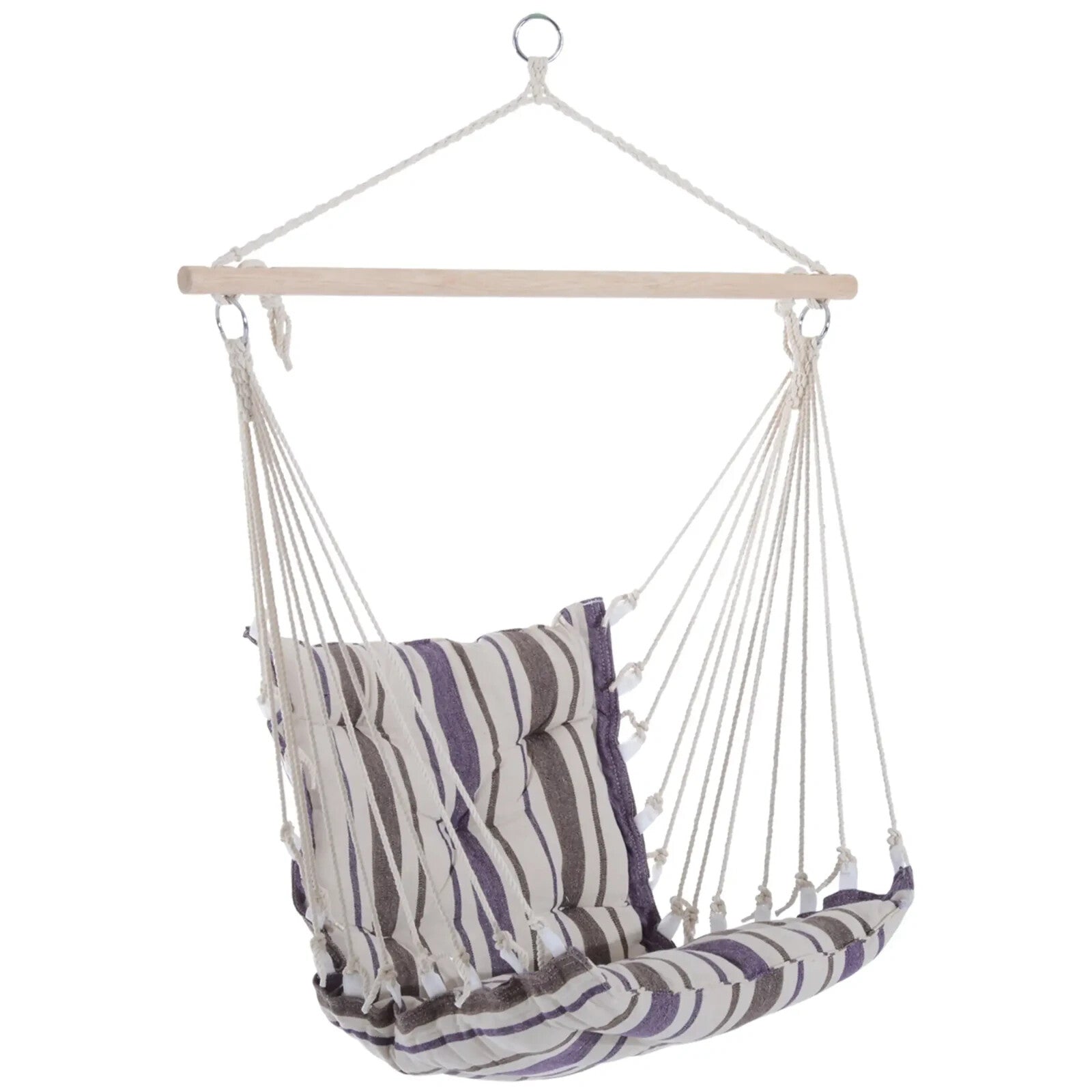 Hammock Hanging Chair Portable w/ Cushion Padded Seat & Backrest Brown Striped - Home and Garden Furniture Shop - #rustic - furniture#