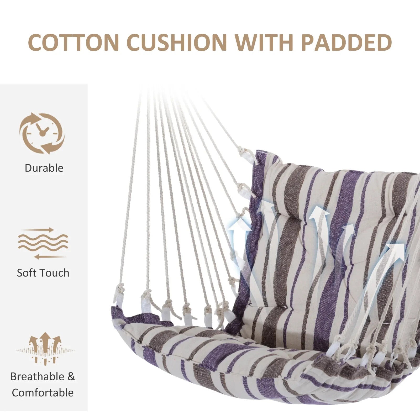 Hammock Hanging Chair Portable w/ Cushion Padded Seat & Backrest Brown Striped - Home and Garden Furniture Shop - #rustic - furniture#