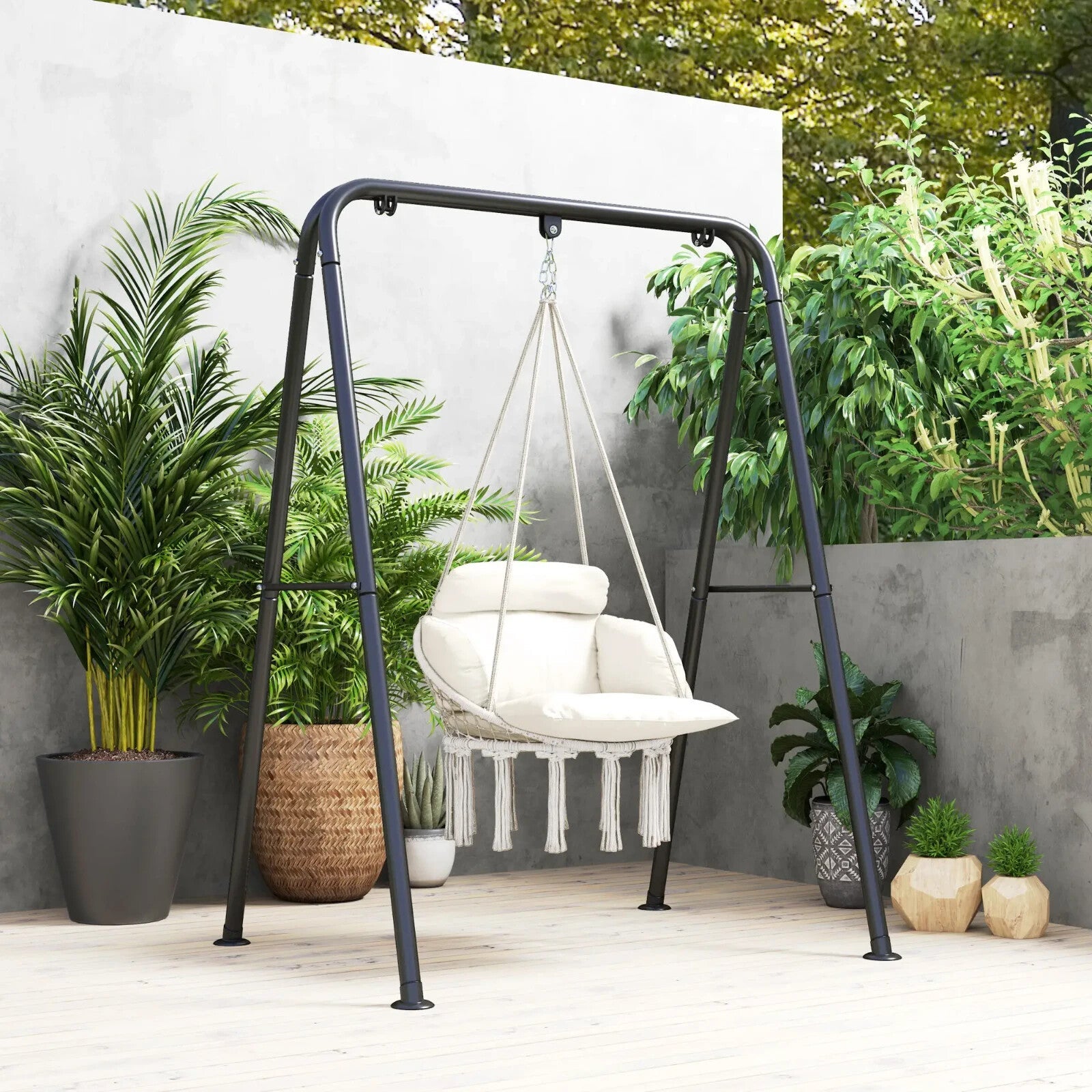 Hammock Hanging Chair Rope Swing with Padded Cushion & Adjustable Chain Cream - Home and Garden Furniture Shop - rustic - furniture