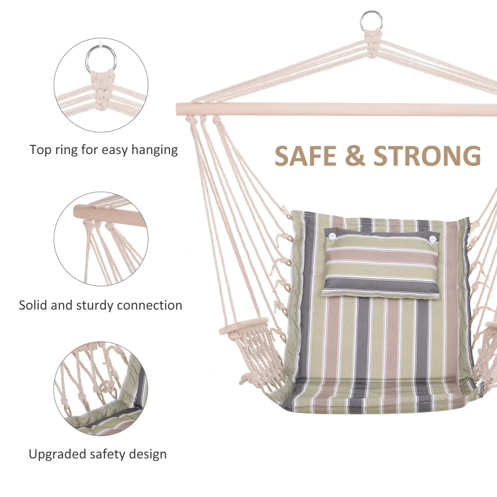 Hammock Hanging Chair Thick Rope Swing with Padded Cushion Multi - Colour Stripes - Home and Garden Furniture Shop - #rustic - furniture#