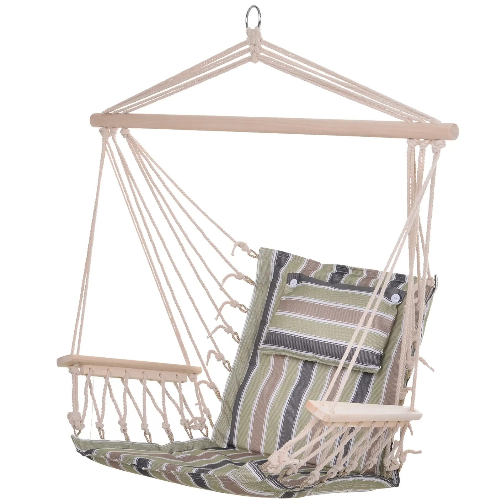 Hammock Hanging Chair Thick Rope Swing with Padded Cushion Multi - Colour Stripes - Home and Garden Furniture Shop - #rustic - furniture#