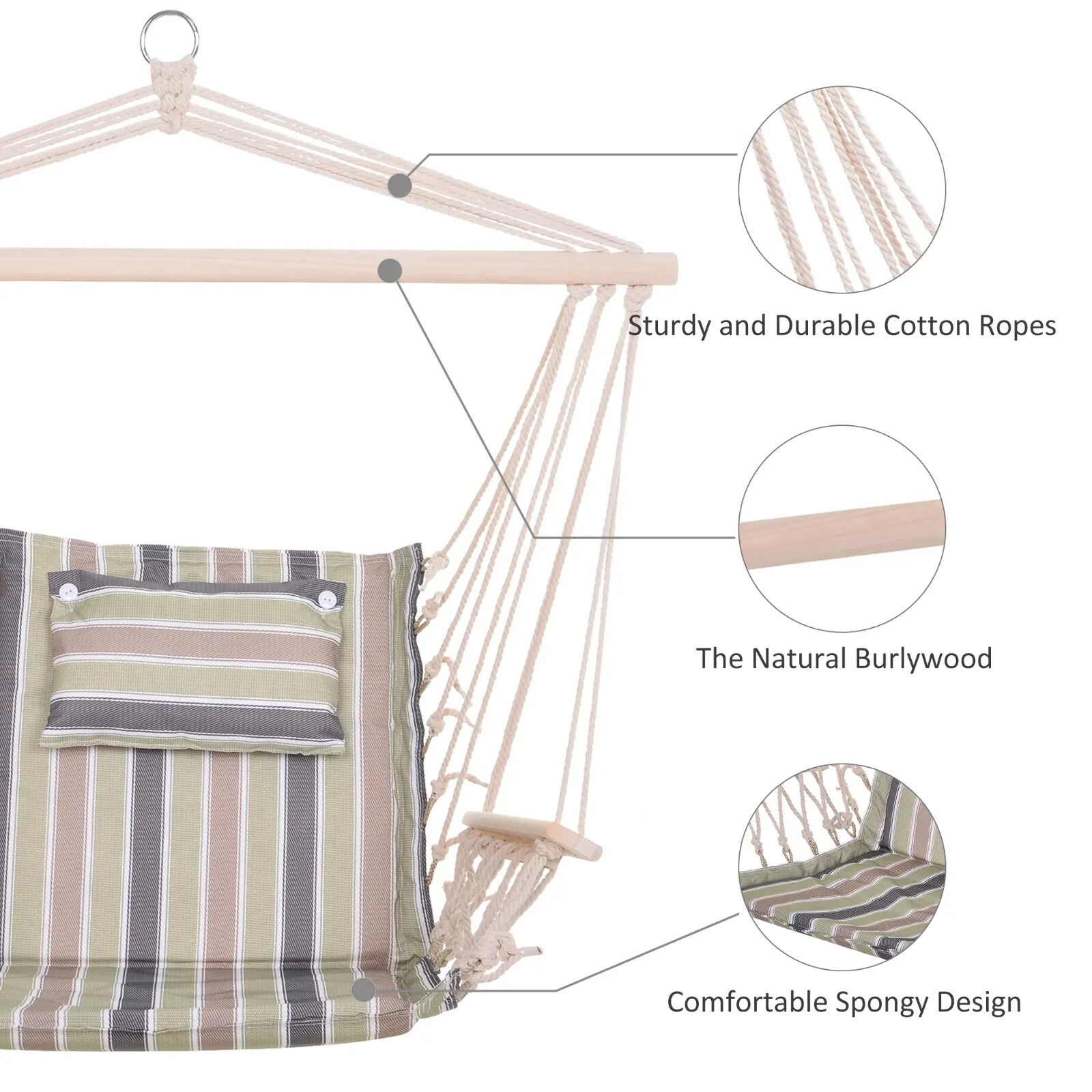 Hammock Hanging Chair Thick Rope Swing with Padded Cushion Multi - Colour Stripes - Home and Garden Furniture Shop - #rustic - furniture#