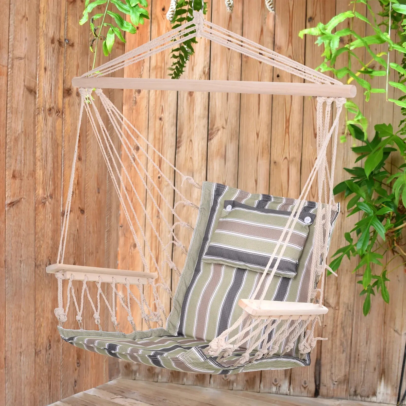 Hammock Hanging Chair Thick Rope Swing with Padded Cushion Multi - Colour Stripes - Home and Garden Furniture Shop - #rustic - furniture#