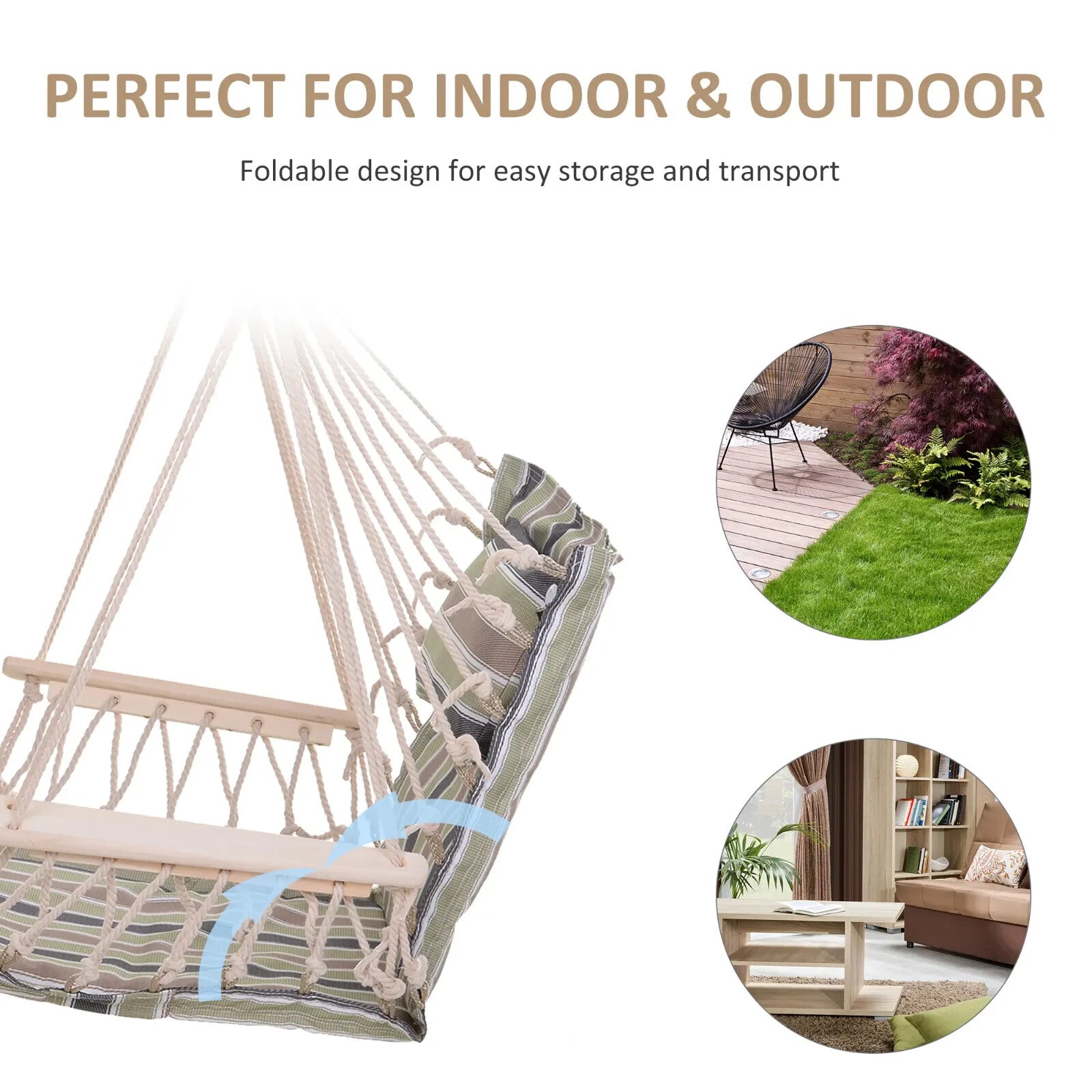 Hammock Hanging Chair Thick Rope Swing with Padded Cushion Multi - Colour Stripes - Home and Garden Furniture Shop - #rustic - furniture#