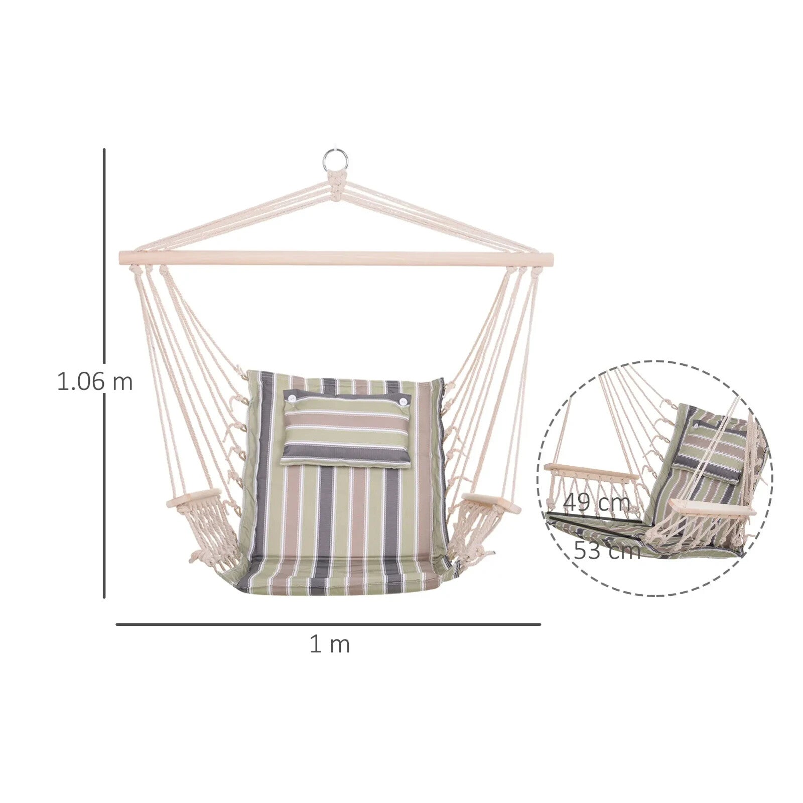 Hammock Hanging Chair Thick Rope Swing with Padded Cushion Multi - Colour Stripes - Home and Garden Furniture Shop - #rustic - furniture#