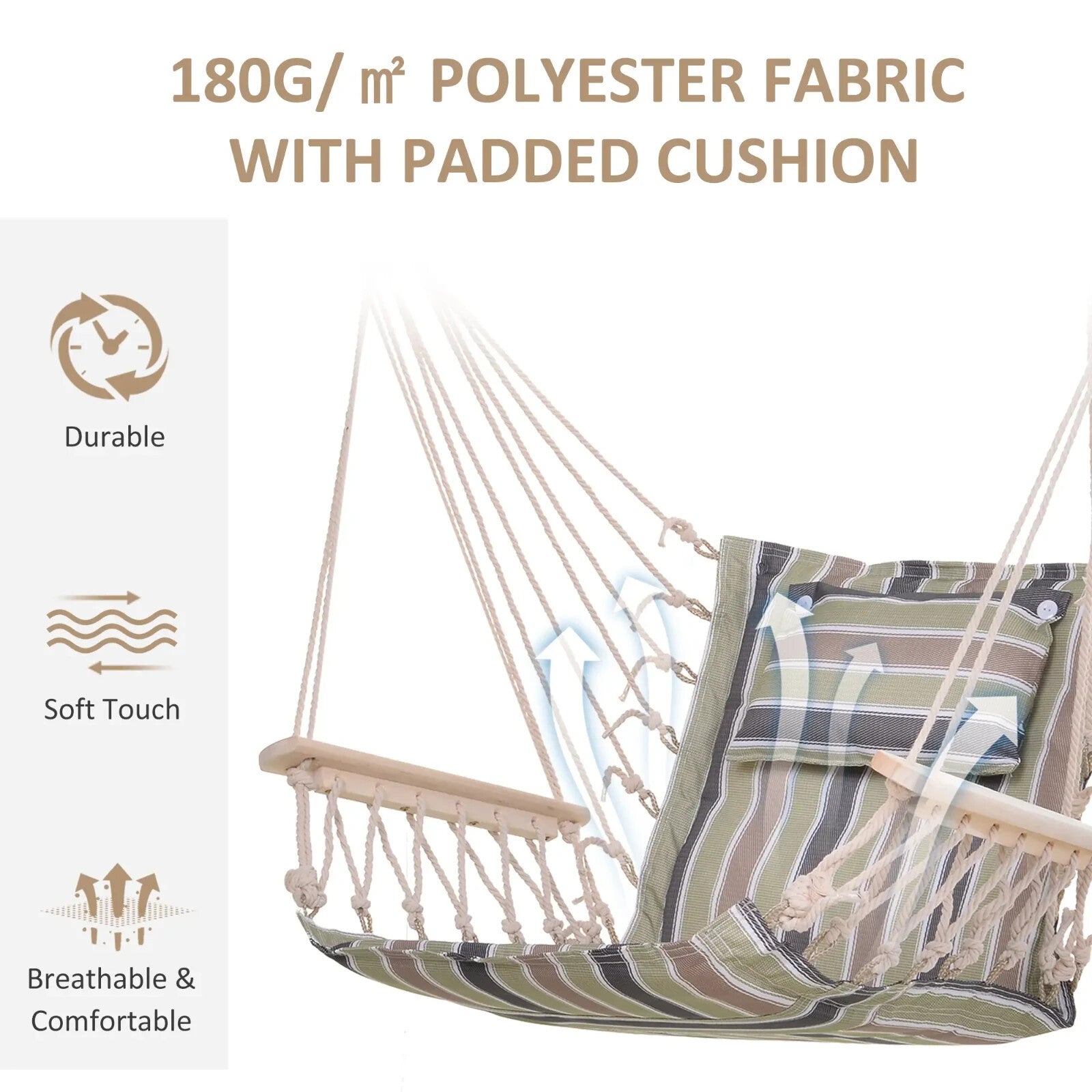 Hammock Hanging Chair Thick Rope Swing with Padded Cushion Multi - Colour Stripes - Home and Garden Furniture Shop - #rustic - furniture#