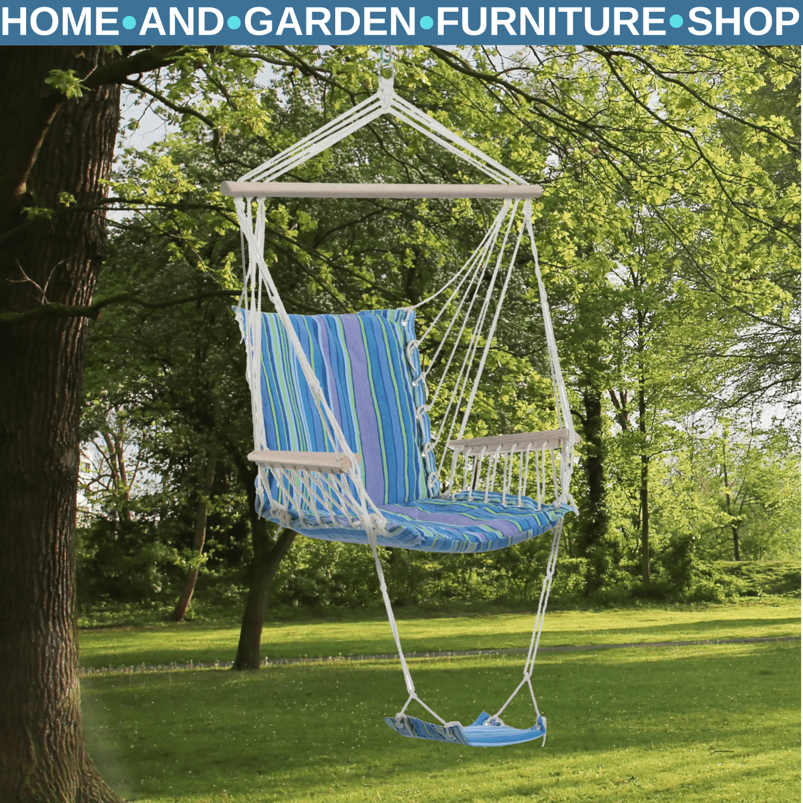 Hammock Hanging Chair with Soft Padded Cushioned Seat, Backrest & Armrests Blue - Home and Garden Furniture Shop - rustic - furniture