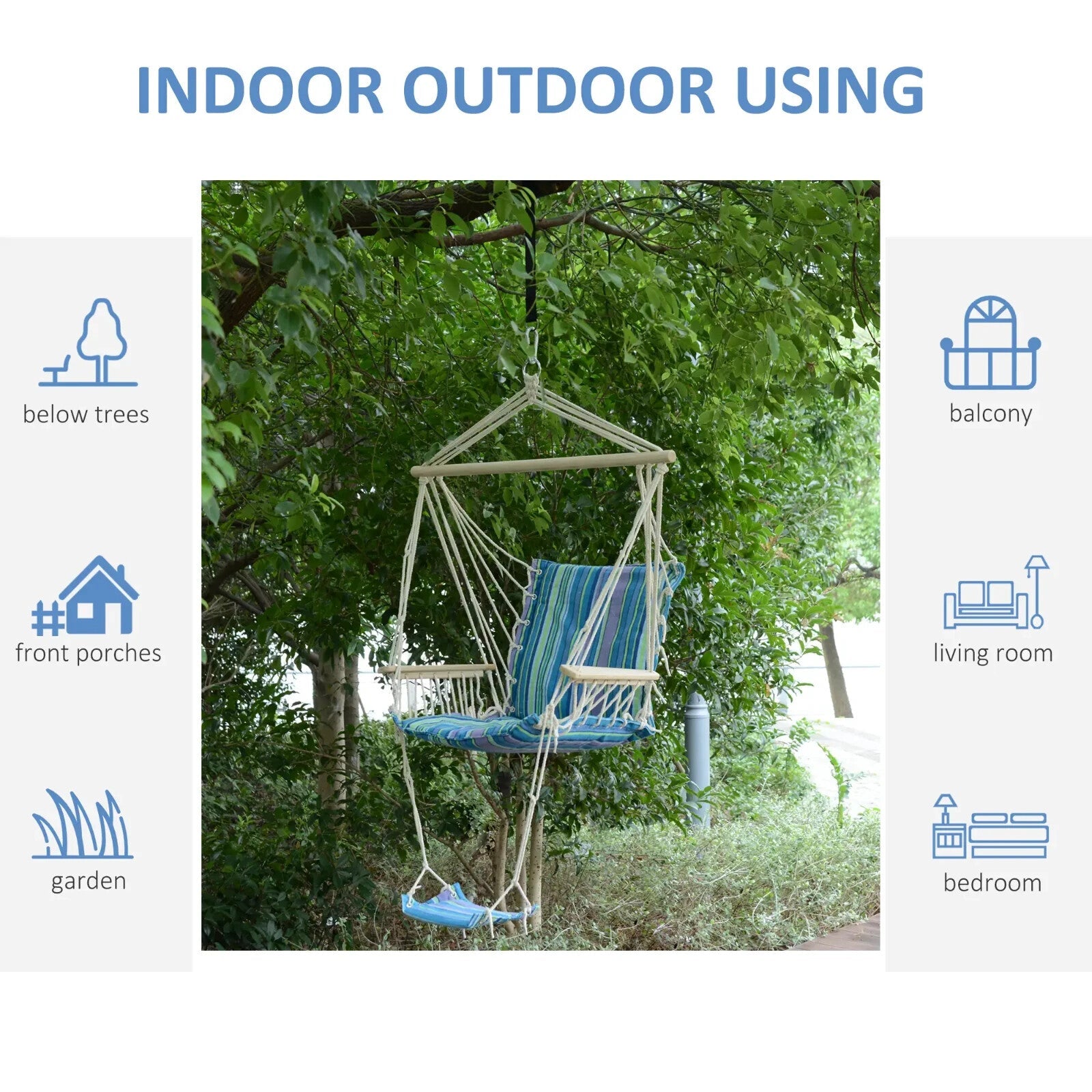 Hammock Hanging Chair with Soft Padded Cushioned Seat, Backrest & Armrests Blue - Home and Garden Furniture Shop - #rustic - furniture#