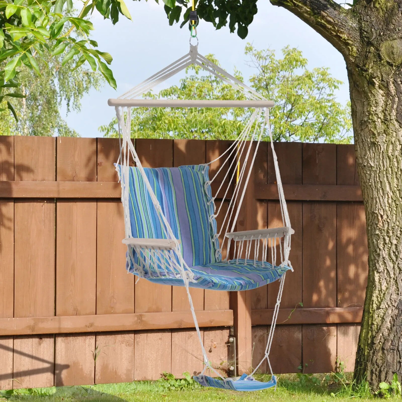 Hammock Hanging Chair with Soft Padded Cushioned Seat, Backrest & Armrests Blue - Home and Garden Furniture Shop - rustic - furniture