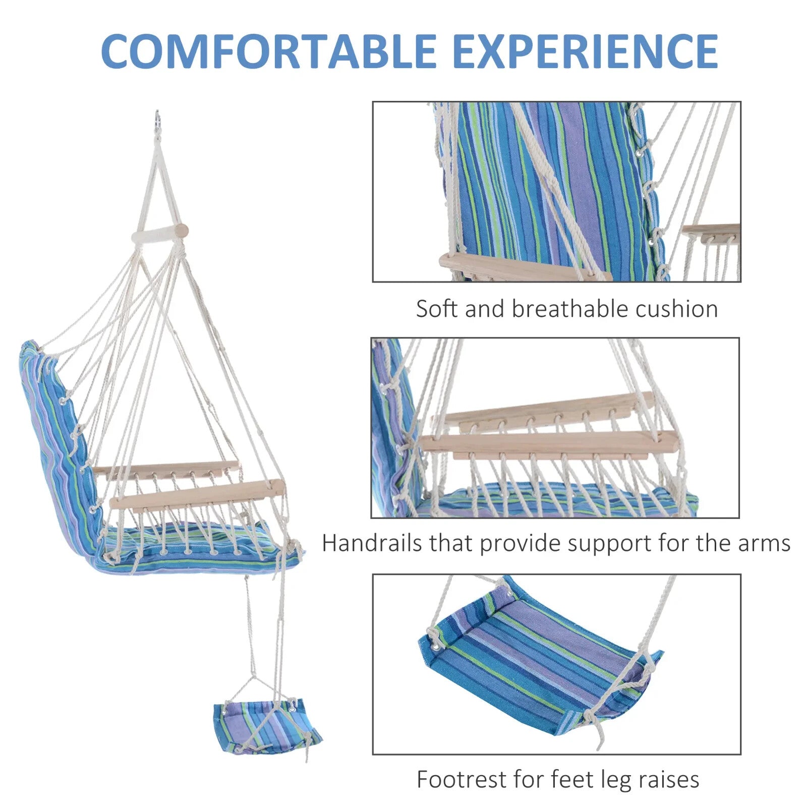 Hammock Hanging Chair with Soft Padded Cushioned Seat, Backrest & Armrests Blue - Home and Garden Furniture Shop - #rustic - furniture#