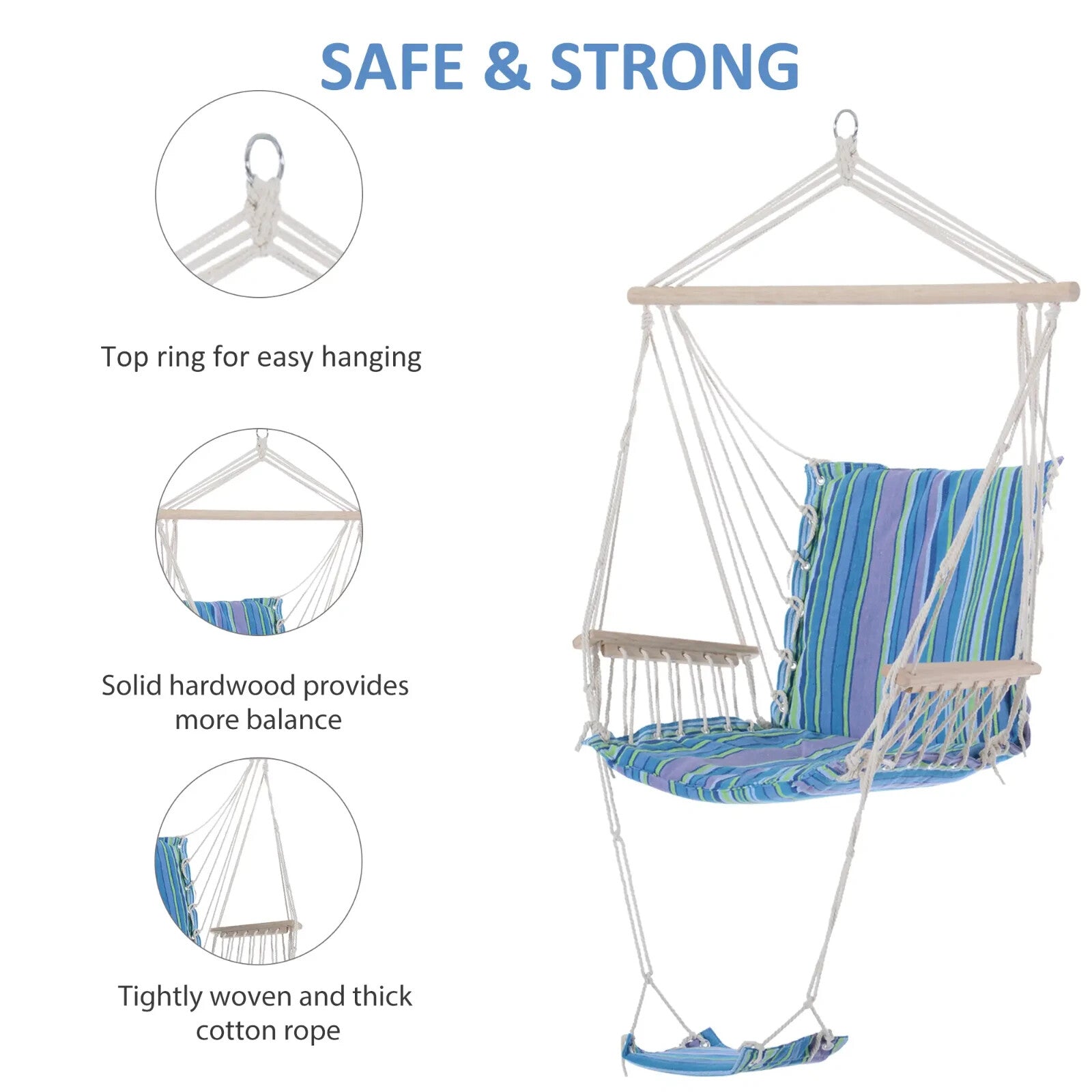 Hammock Hanging Chair with Soft Padded Cushioned Seat, Backrest & Armrests Blue - Home and Garden Furniture Shop - #rustic - furniture#