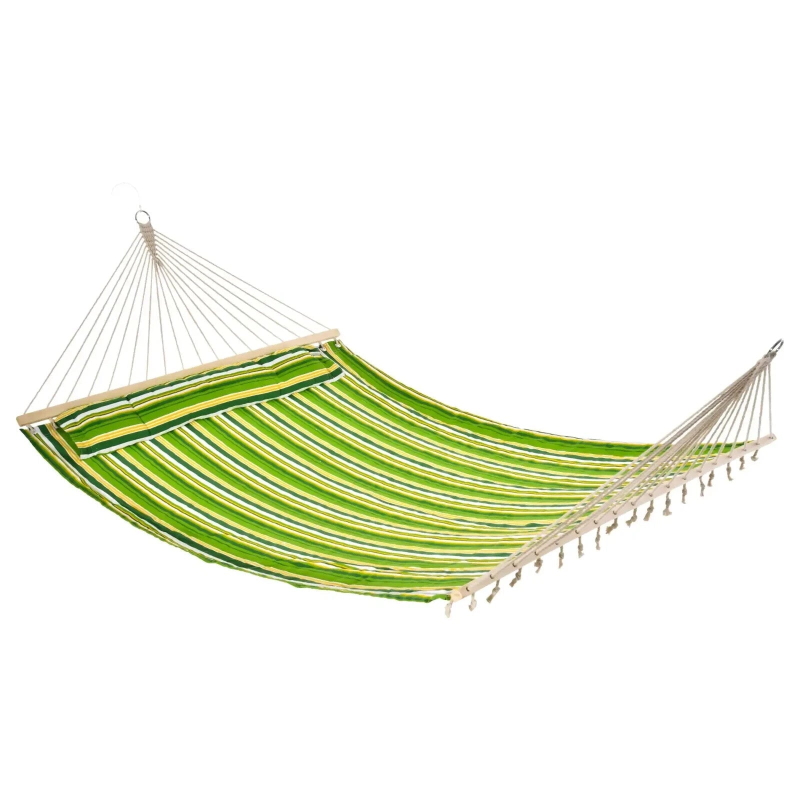 Hammock Hanging Double Cotton Design Swing Bed Portable w/ Pillow Green Striped - Home and Garden Furniture Shop - rustic - furniture