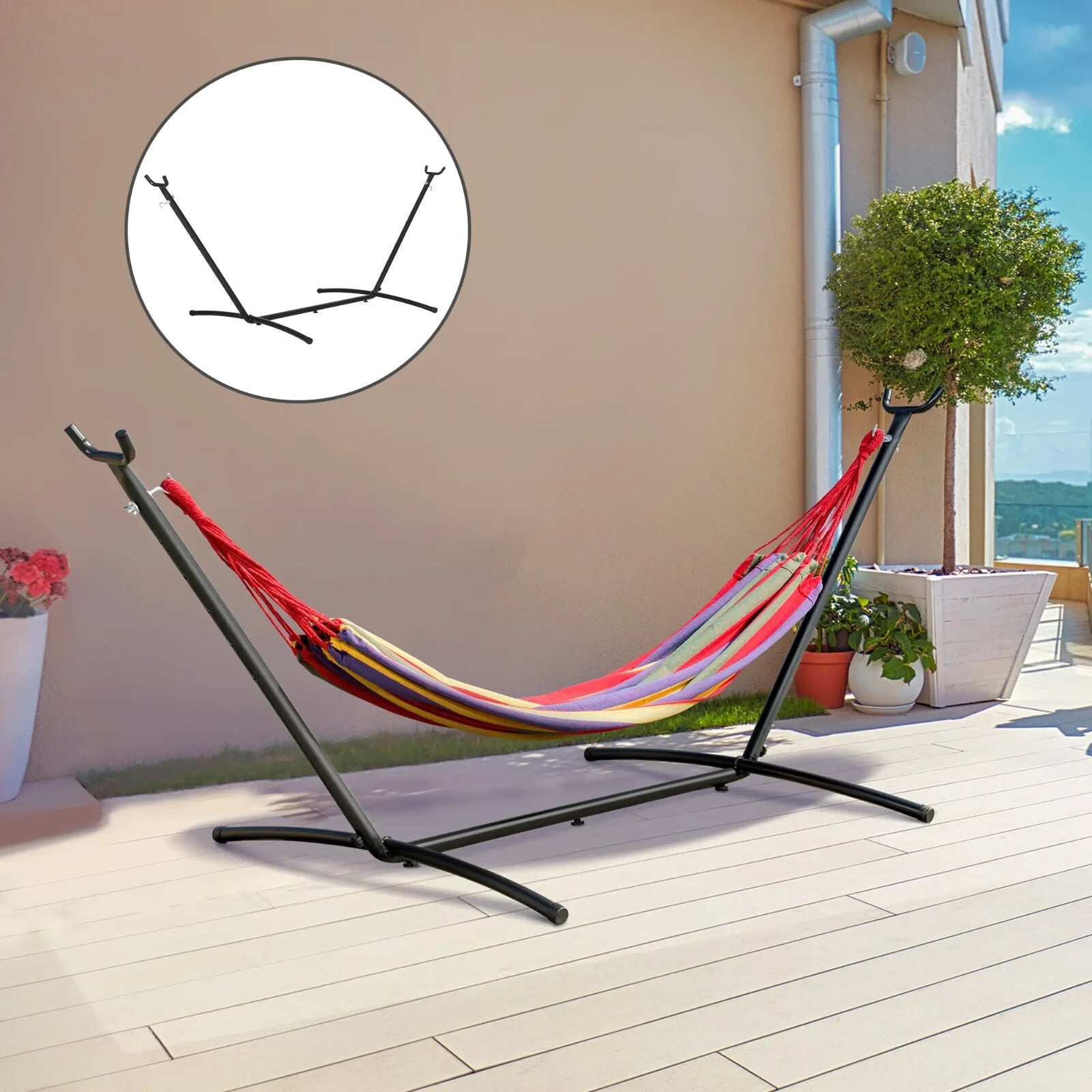 Hammock Stand Heavy Duty Metal Frame Weather - Resistant w/ 6 - Level Adjust Black - Home and Garden Furniture Shop - #rustic - furniture#