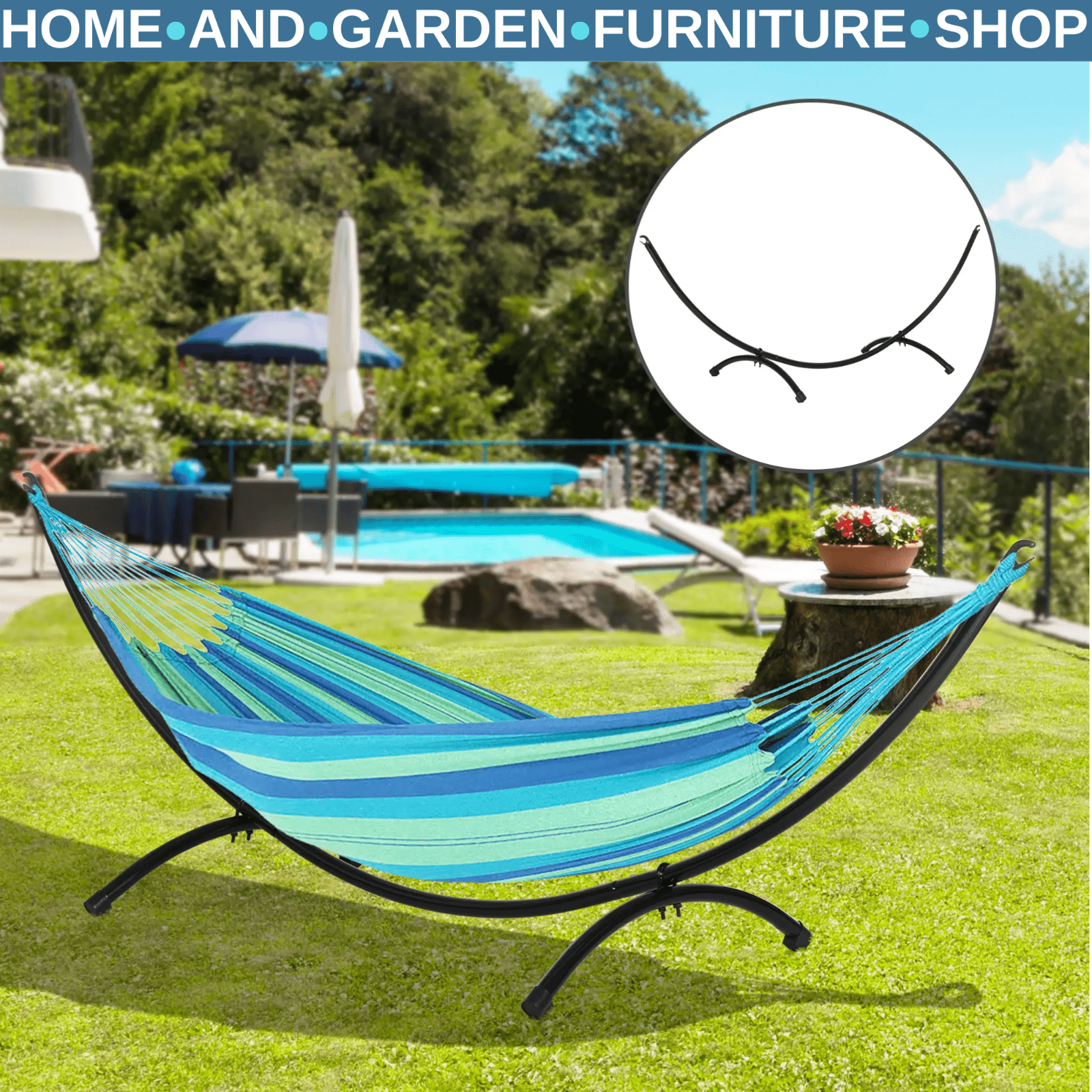 Hammock Stand Powder Coated Metal Frame 'U' Shaped with Non - Slip Feet Black - Home and Garden Furniture Shop - rustic - furniture