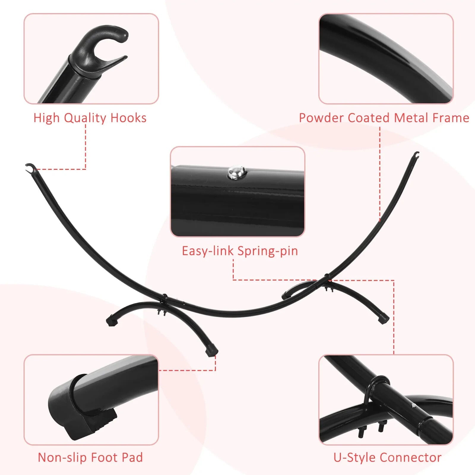 Hammock Stand Powder Coated Metal Frame 'U' Shaped with Non - Slip Feet Black - Home and Garden Furniture Shop - rustic - furniture