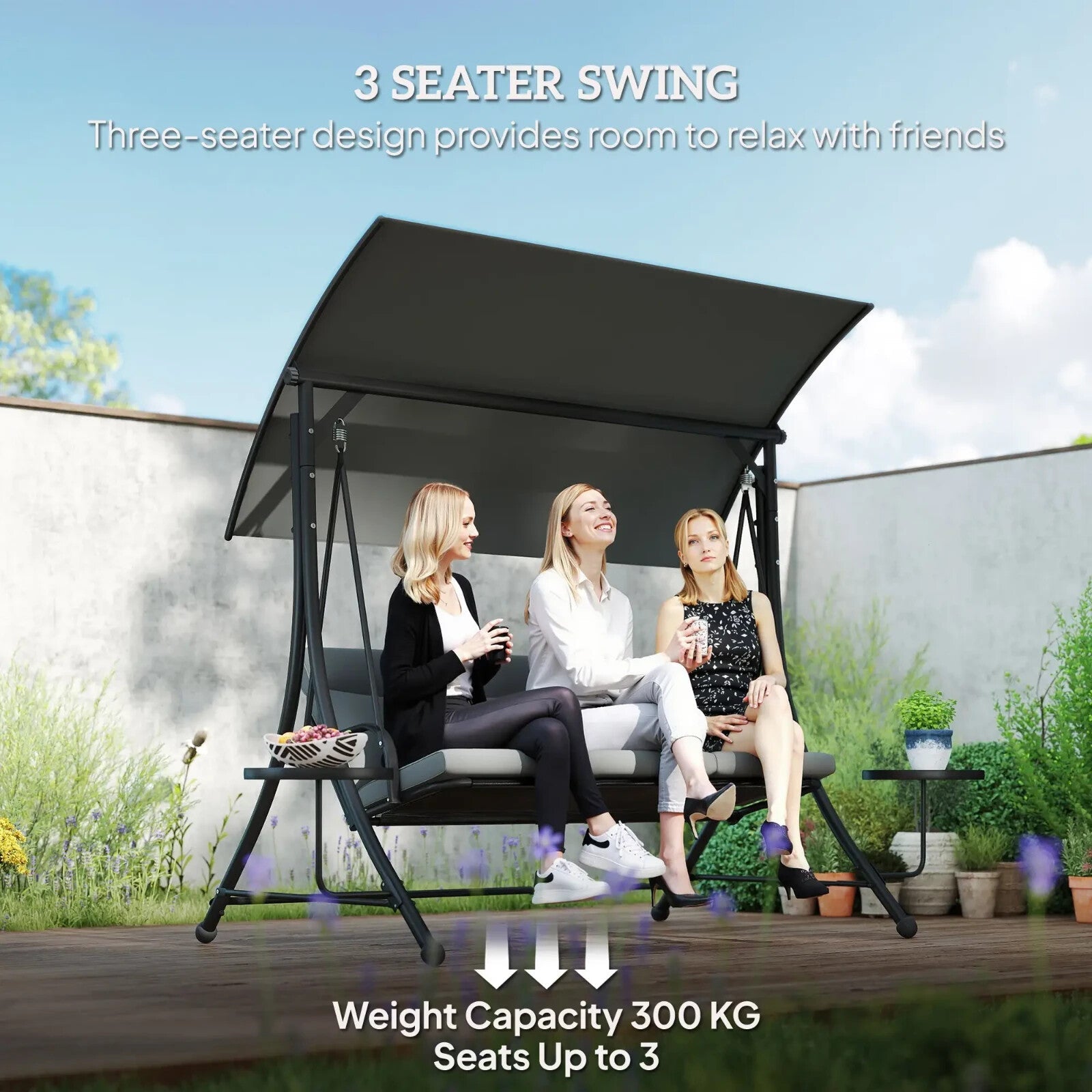 Hammock Swing Bench 3 - Seater w/ Adjustable Canopy & 2 - Glass Top Table Dark Grey - Home and Garden Furniture Shop - #rustic - furniture#