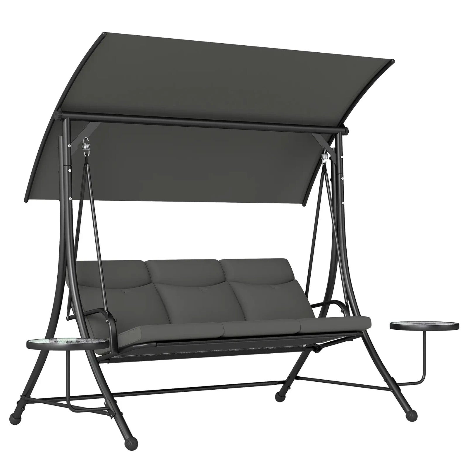 Hammock Swing Bench 3 - Seater w/ Adjustable Canopy & 2 - Glass Top Table Dark Grey - Home and Garden Furniture Shop - #rustic - furniture#