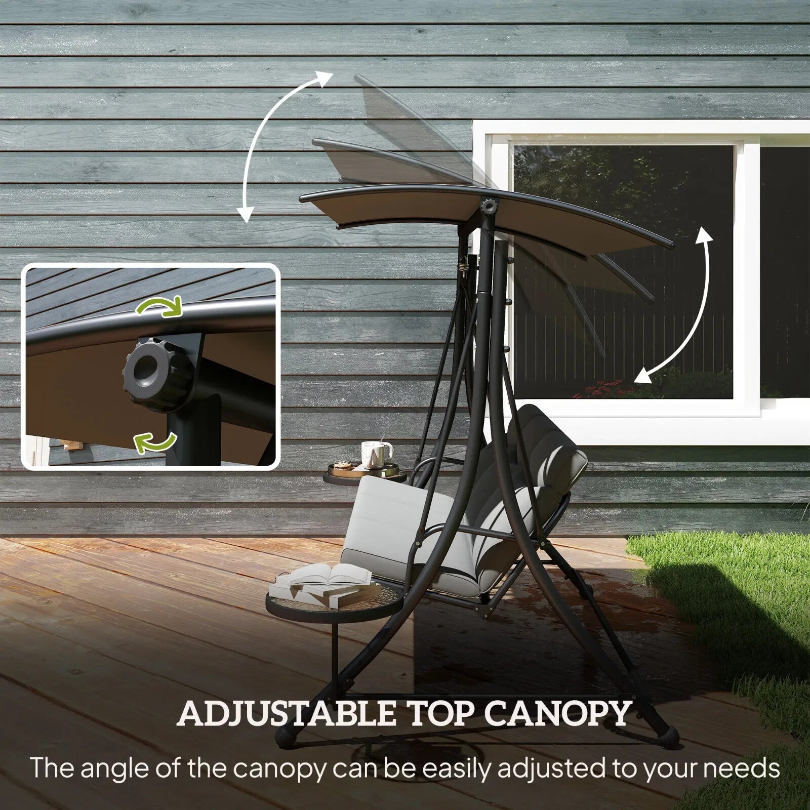 Hammock Swing Bench 3 - Seater w/ Adjustable Canopy & 2 - Glass Top Table Dark Grey - Home and Garden Furniture Shop - #rustic - furniture#