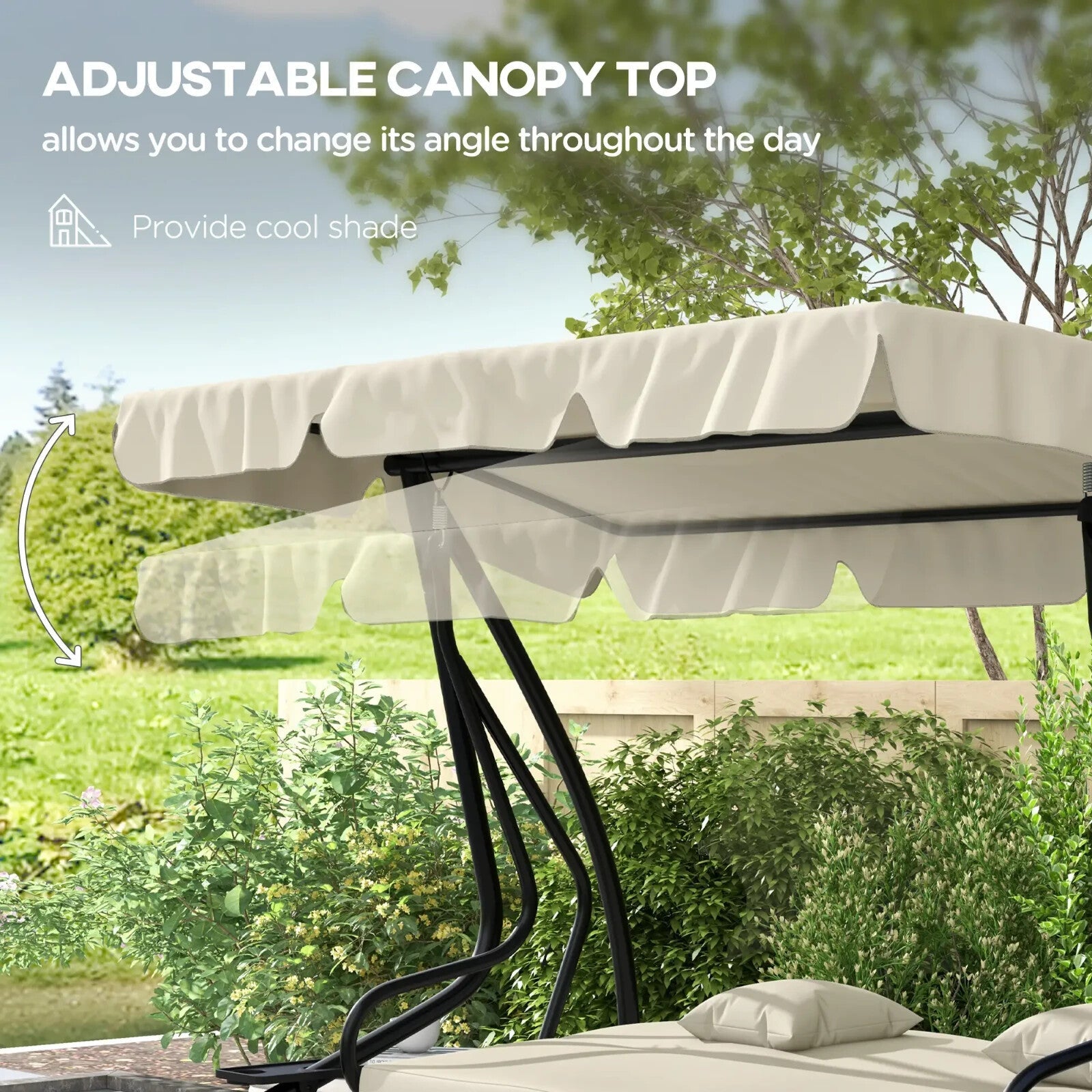 Hammock Swing Bench 3 - Seater Weather - Resistant with Adjustable Canopy Cream - Home and Garden Furniture Shop - #rustic - furniture#