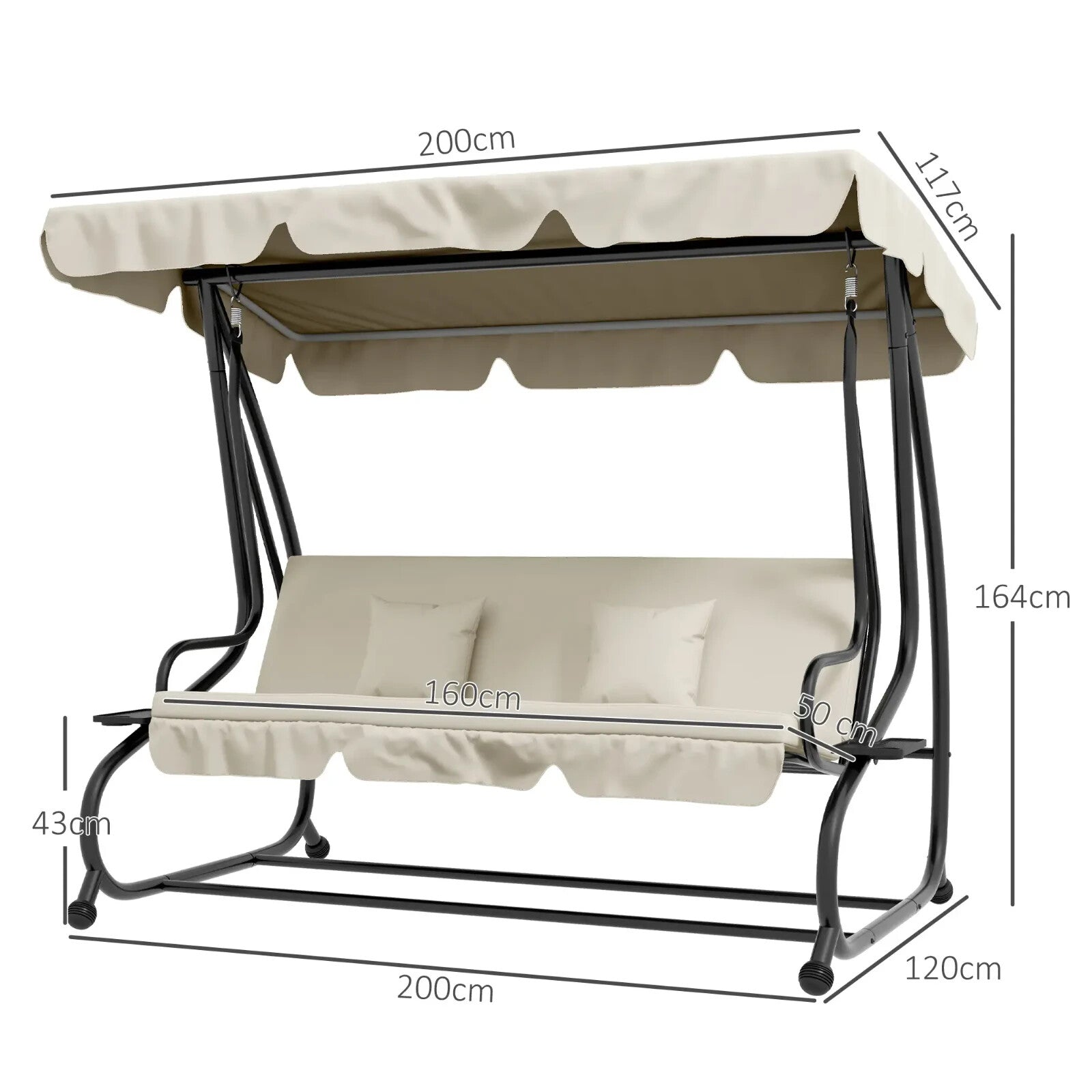 Hammock Swing Bench 3 - Seater Weather - Resistant with Adjustable Canopy Cream - Home and Garden Furniture Shop - #rustic - furniture#