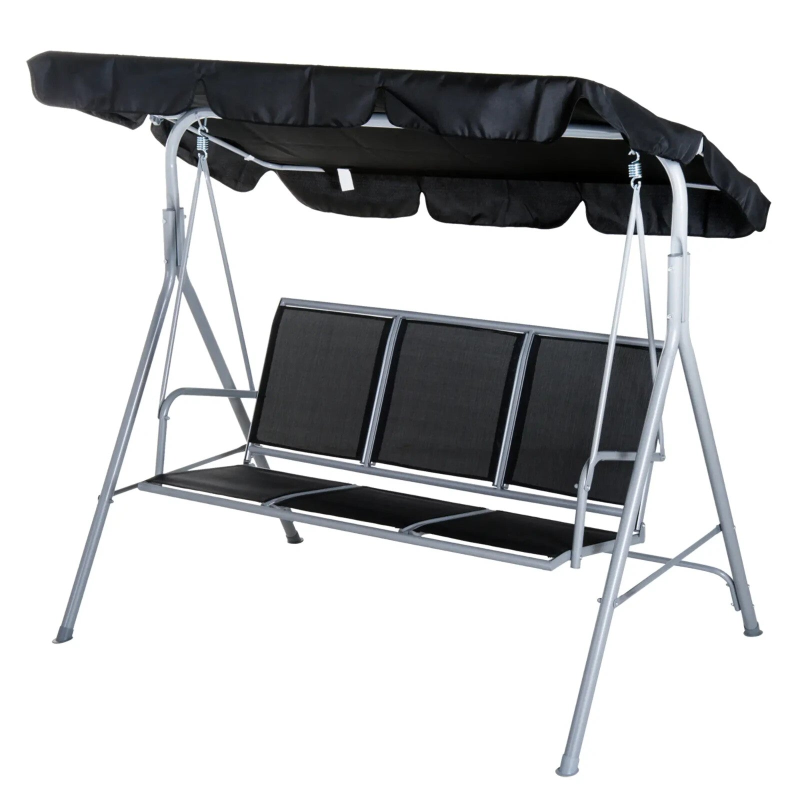 Hammock Swing Bench 3Seater Powder Coated Metal Frame w/ Adjustable Canopy Black - Home and Garden Furniture Shop - #rustic - furniture#