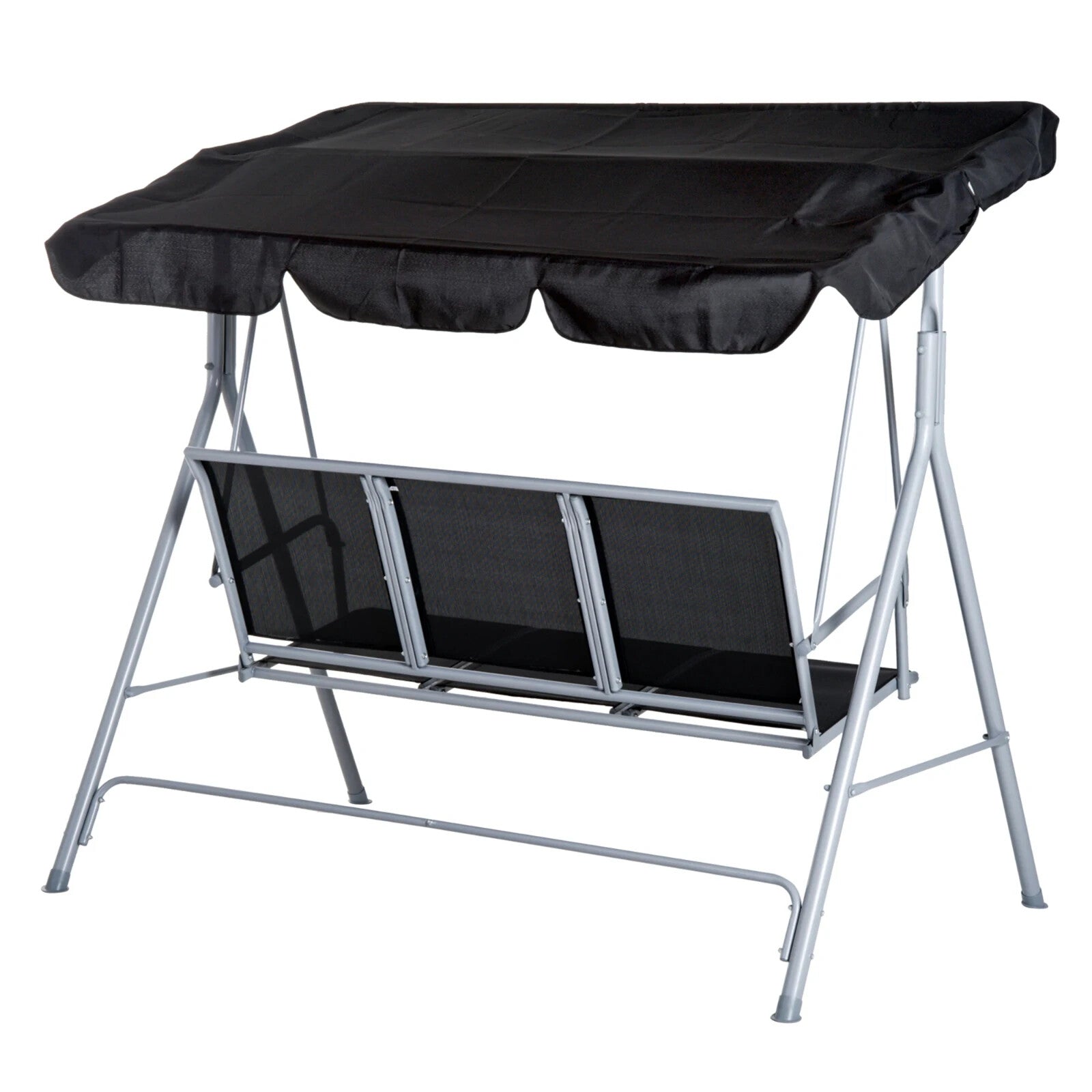 Hammock Swing Bench 3Seater Powder Coated Metal Frame w/ Adjustable Canopy Black - Home and Garden Furniture Shop - #rustic - furniture#