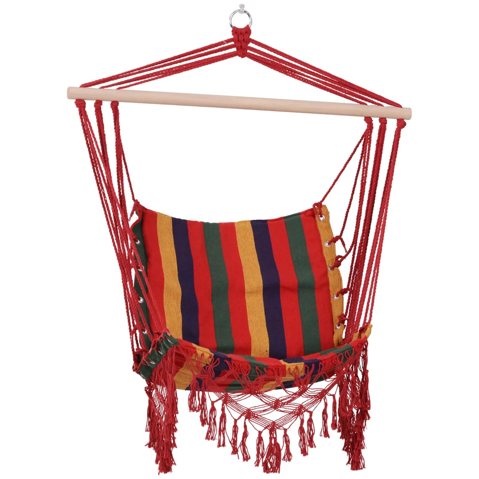 Hammock Swing Chair Colourful Striped Hanging Seat w/ Soft Tassels Multi - Colour - Home and Garden Furniture Shop - #rustic - furniture#